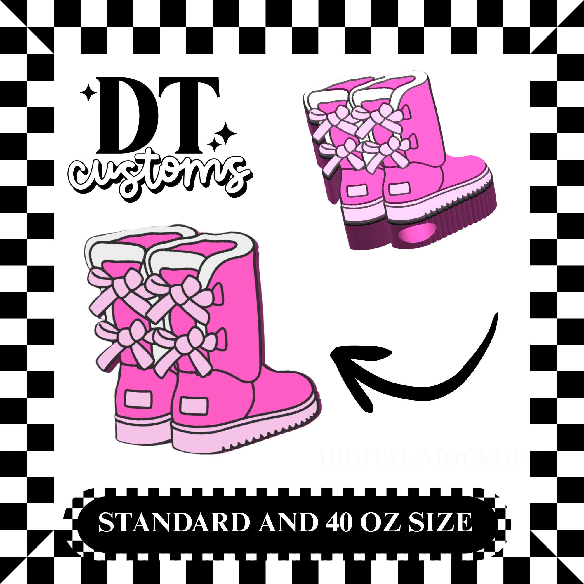 Wholesale Pink Boots 3D Straw Topper (Color Changes Available)