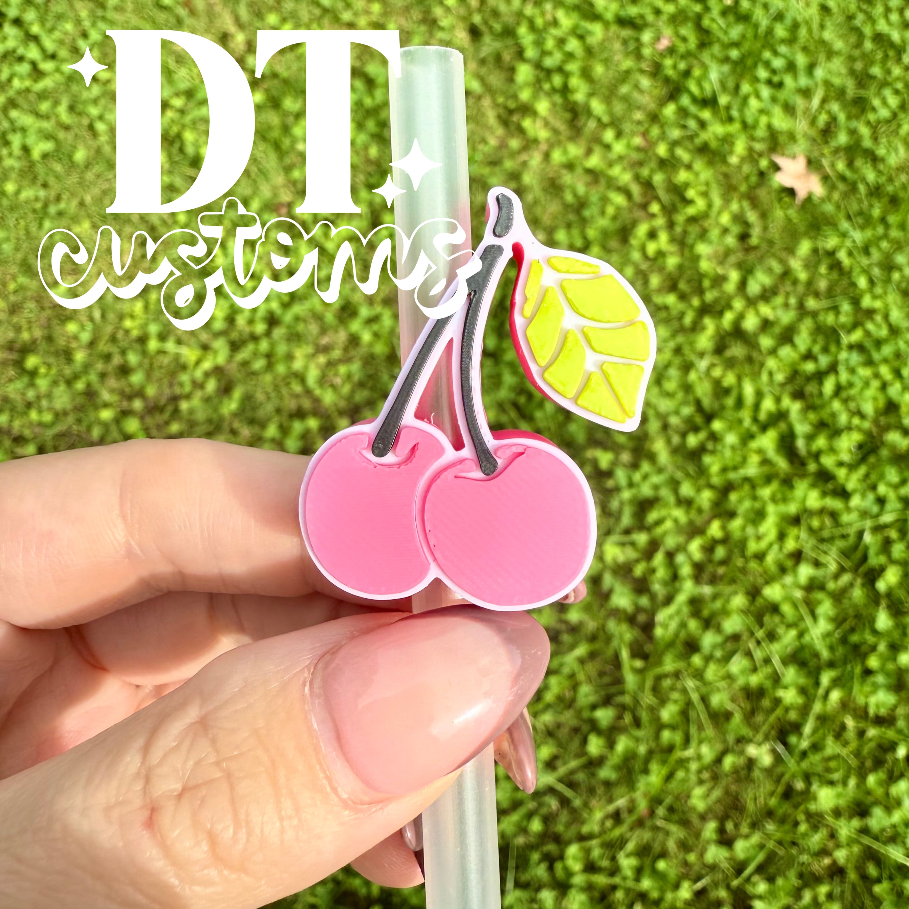 Wholesale Pink Cherries 3D Straw Topper
