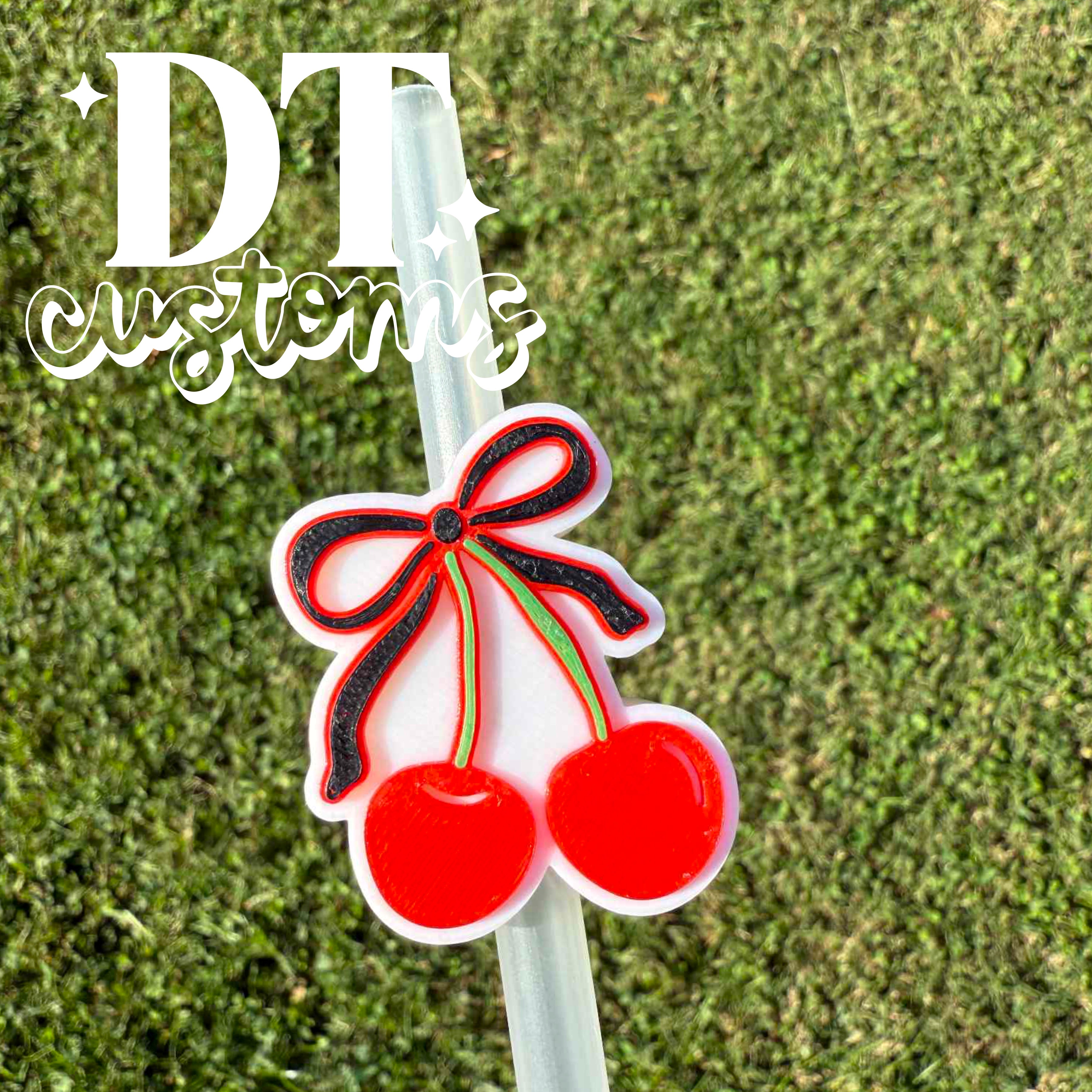 Wholesale Black Bow Cherries 3D Straw Topper