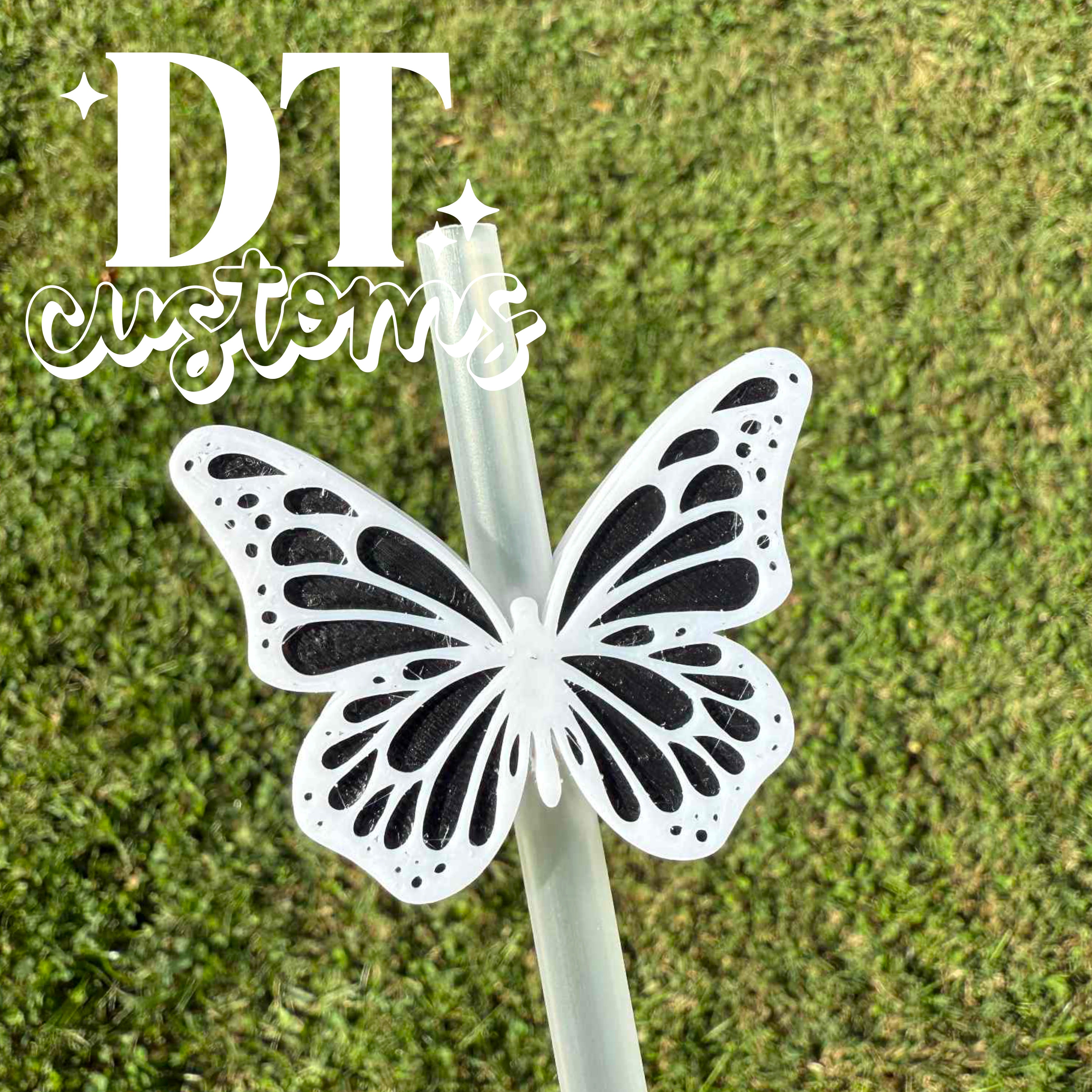 Wholesale B&W Butterfly 3D Straw Topper