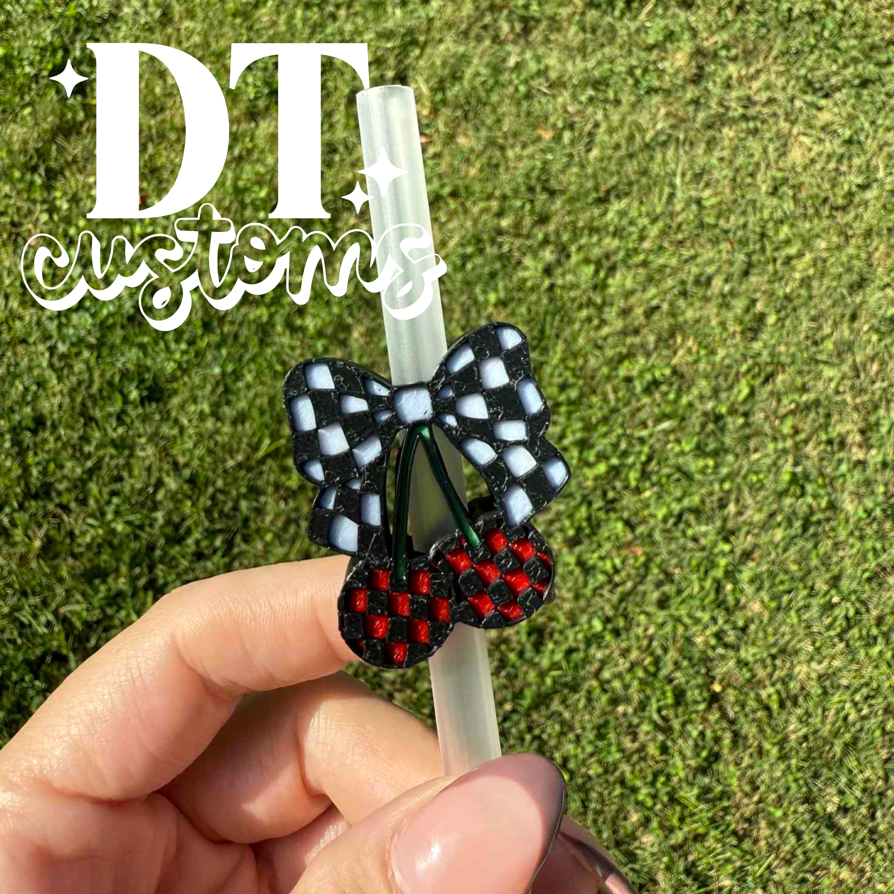 Wholesale Checker Cherries 3D Straw Topper