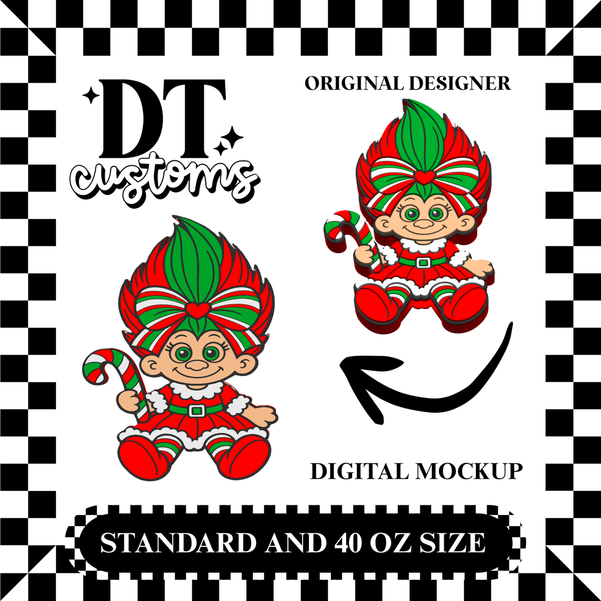 Wholesale Christmas Troll 3D Straw Topper Designed By DT Customs