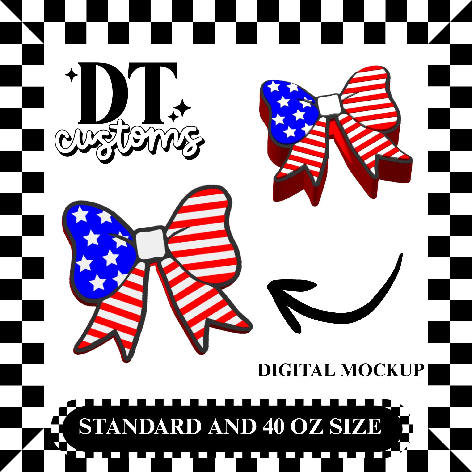 Wholesale Flag Coquette Bow 3D Straw Topper