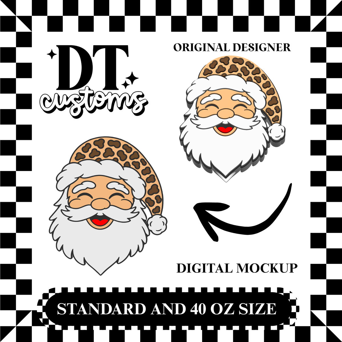 Wholesale Leopard Santa 3D Straw Topper Designed By DT Customs