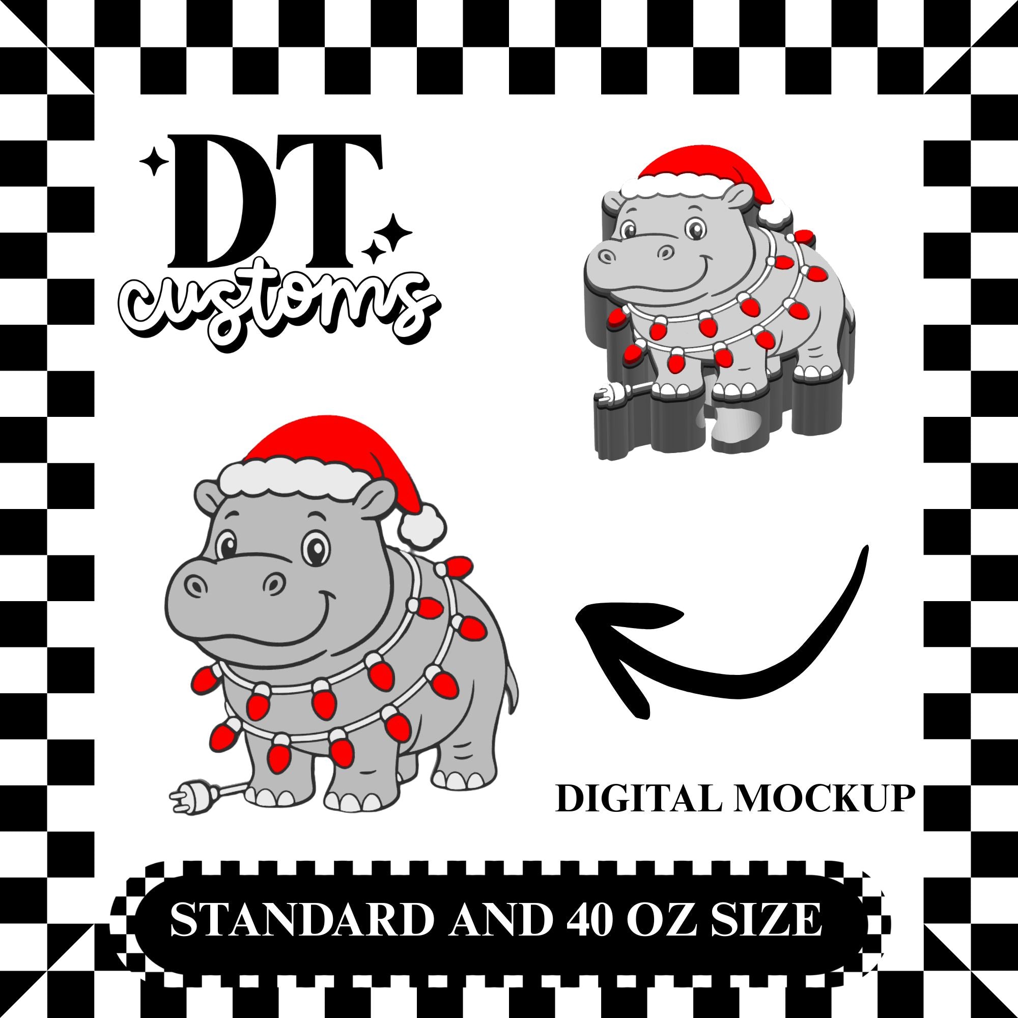 Wholesale Christmas Hippo 3D Straw Topper
