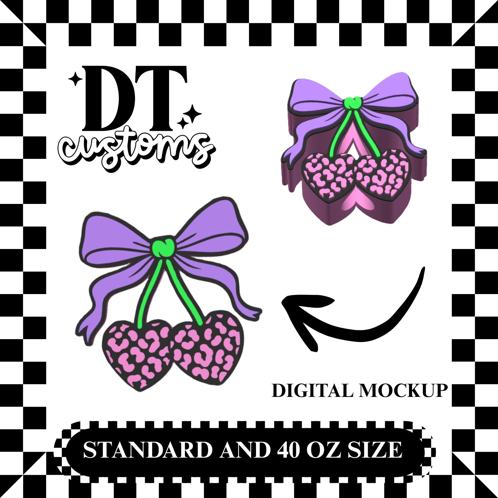Wholesale Bow Leopard Cherries 3D Straw Topper