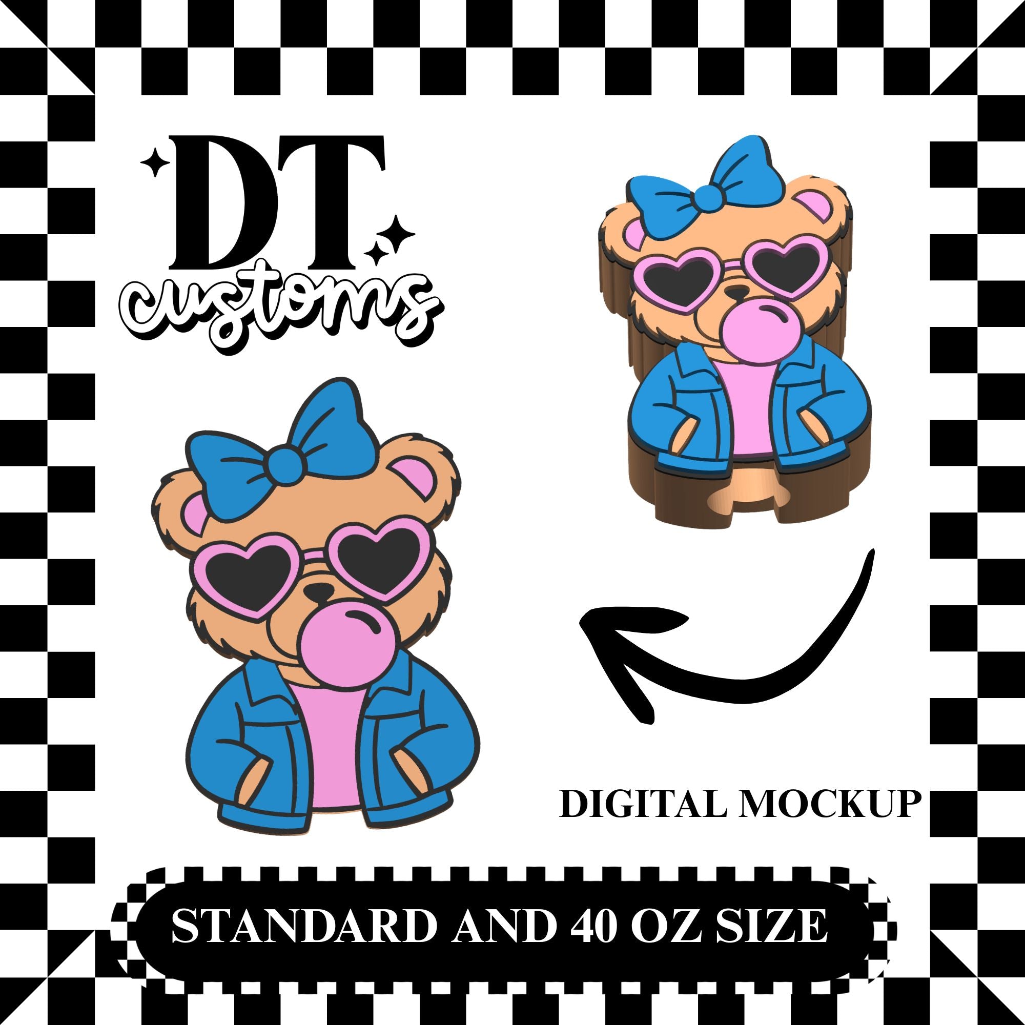 Wholesale Jean Jacket Bubblegum Bear 3D Straw Topper