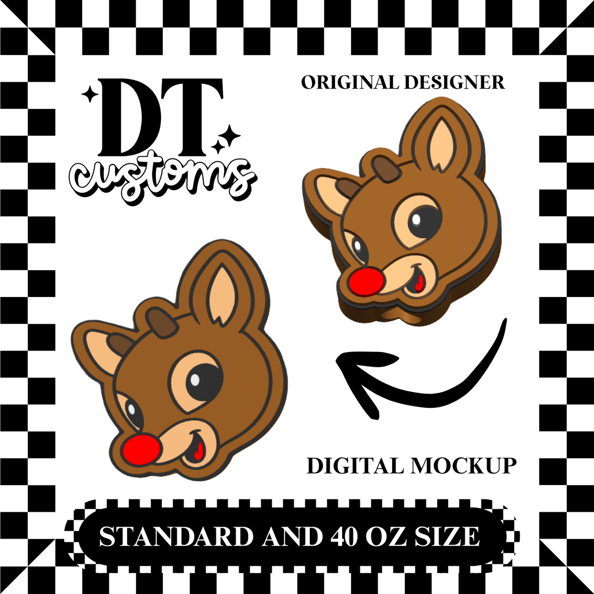 Wholesale Red Nose Reindeer Cookie 3D Straw Topper Designed By DT Customs