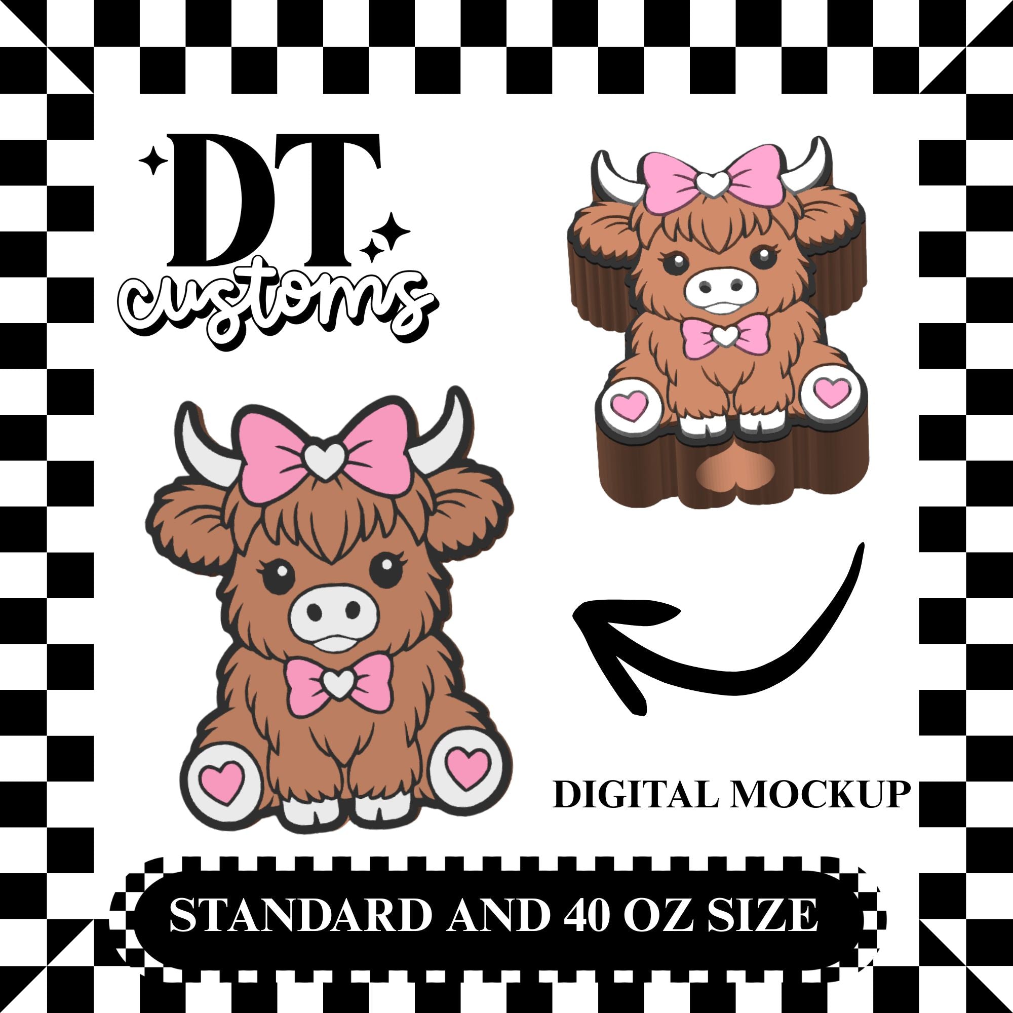 Wholesale Heart Highland Cow 3D Straw Topper