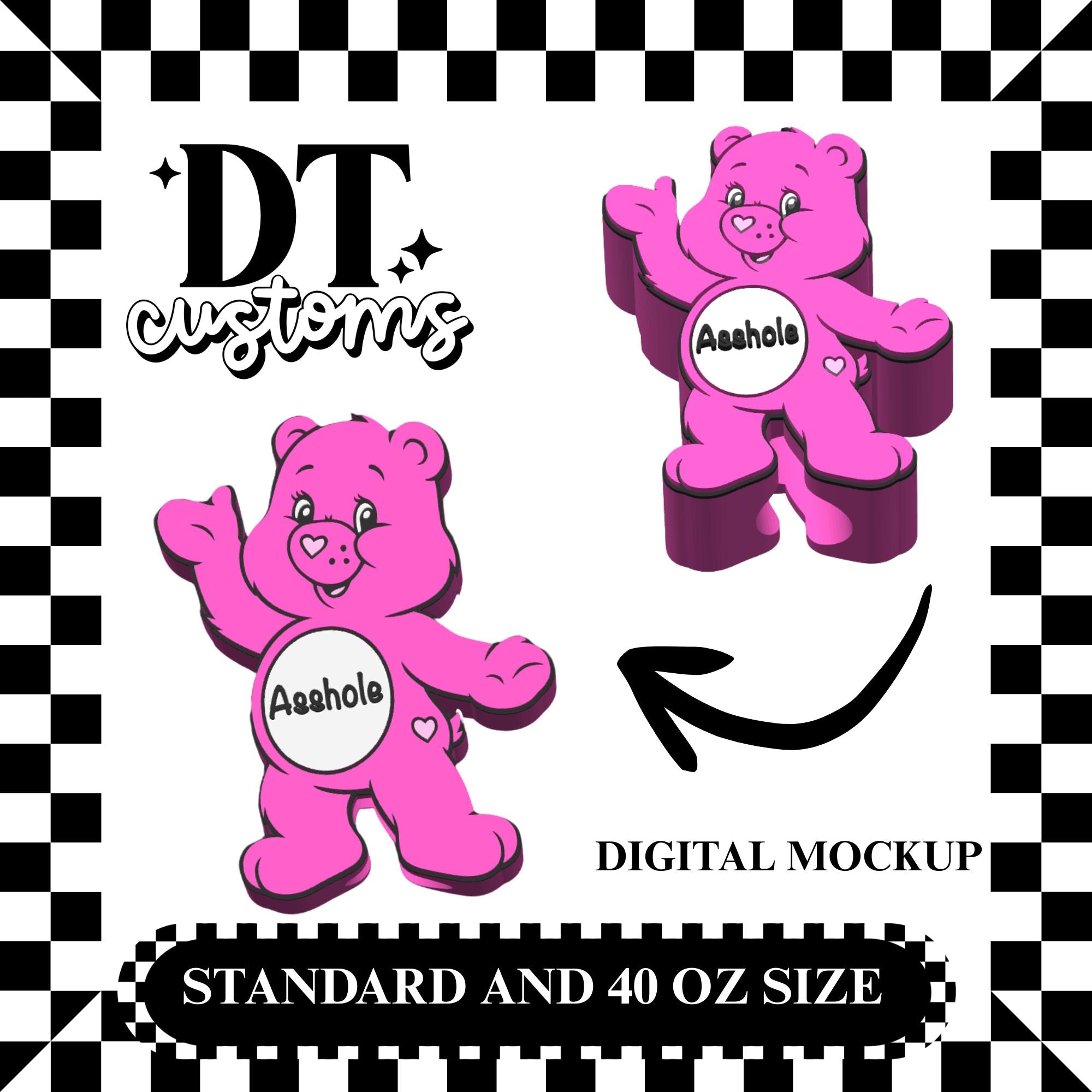 Wholesale Pink Ahole Bear 3D Straw Topper