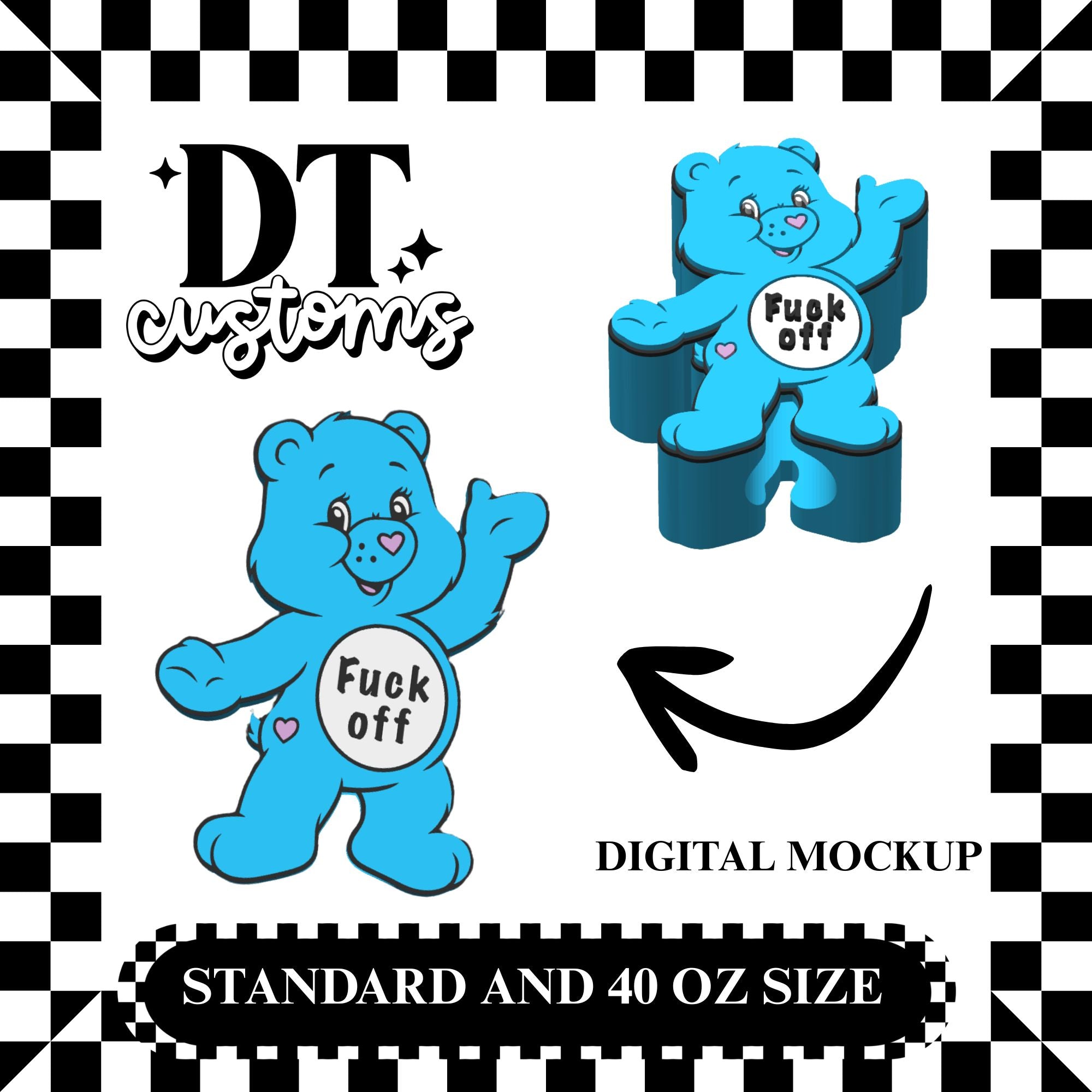 Wholesale F Off Blue Bear 3D Straw Topper