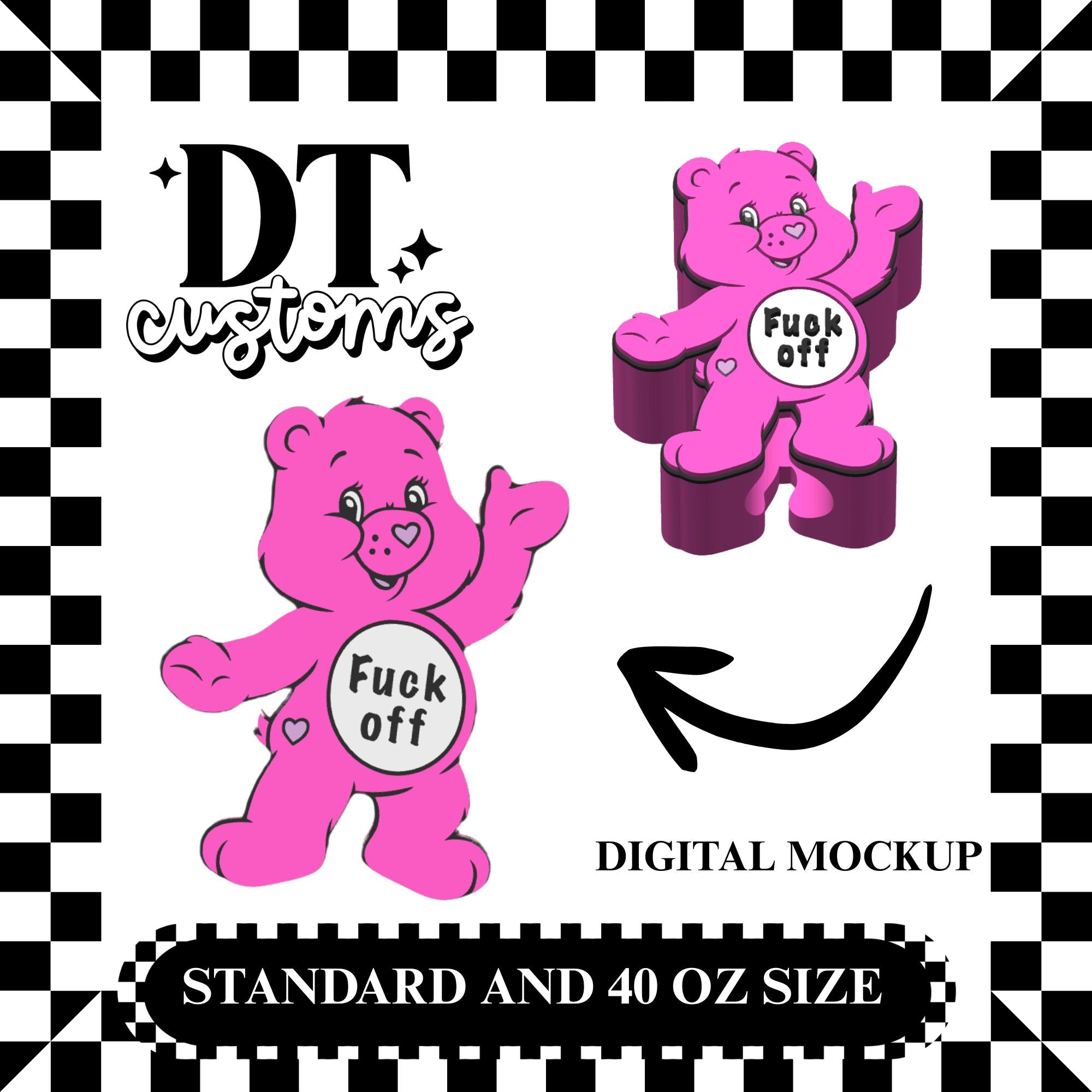 Wholesale F Off Pink Bear 3D Straw Topper