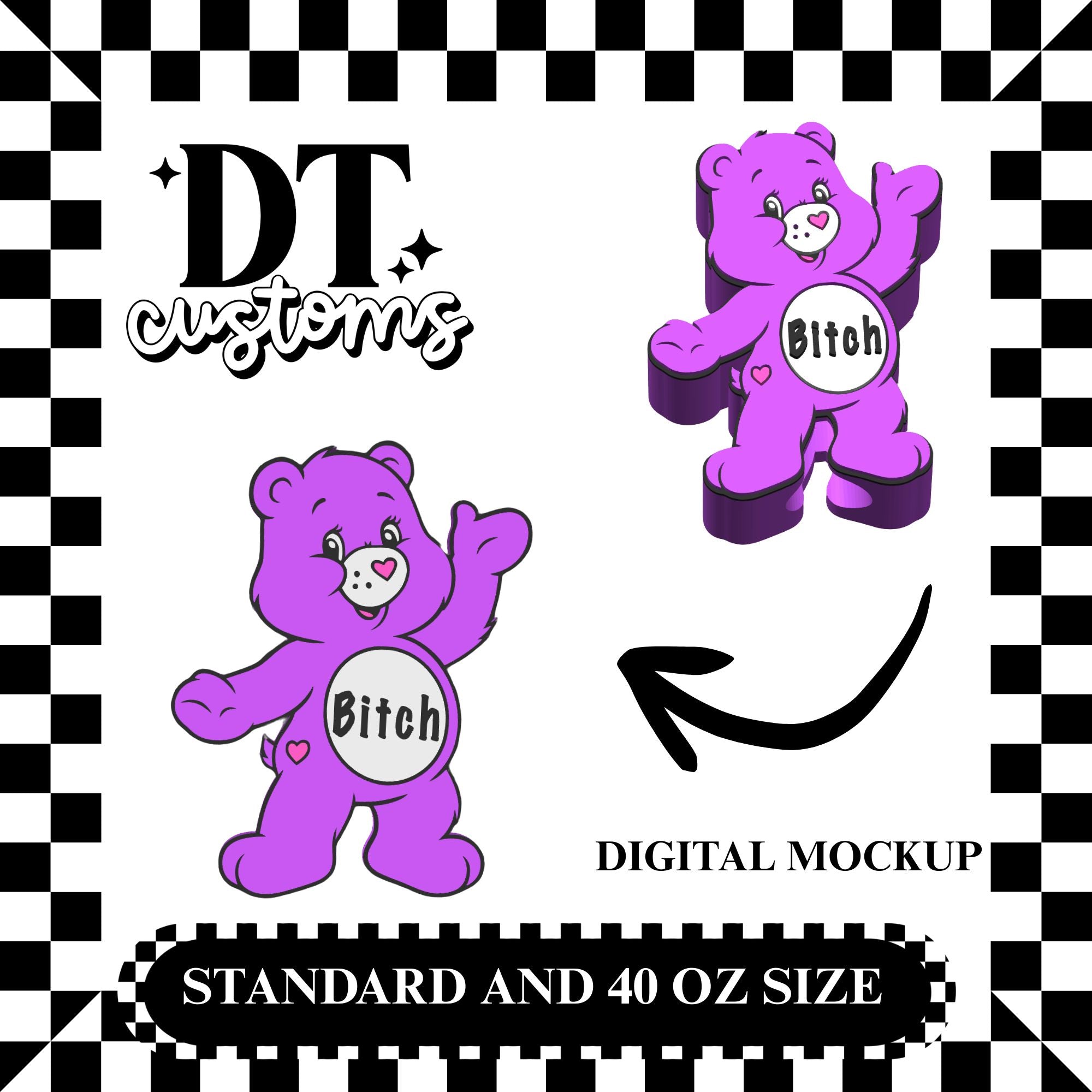 Wholesale Purple Bitch Caring Bear 3D Straw Topper
