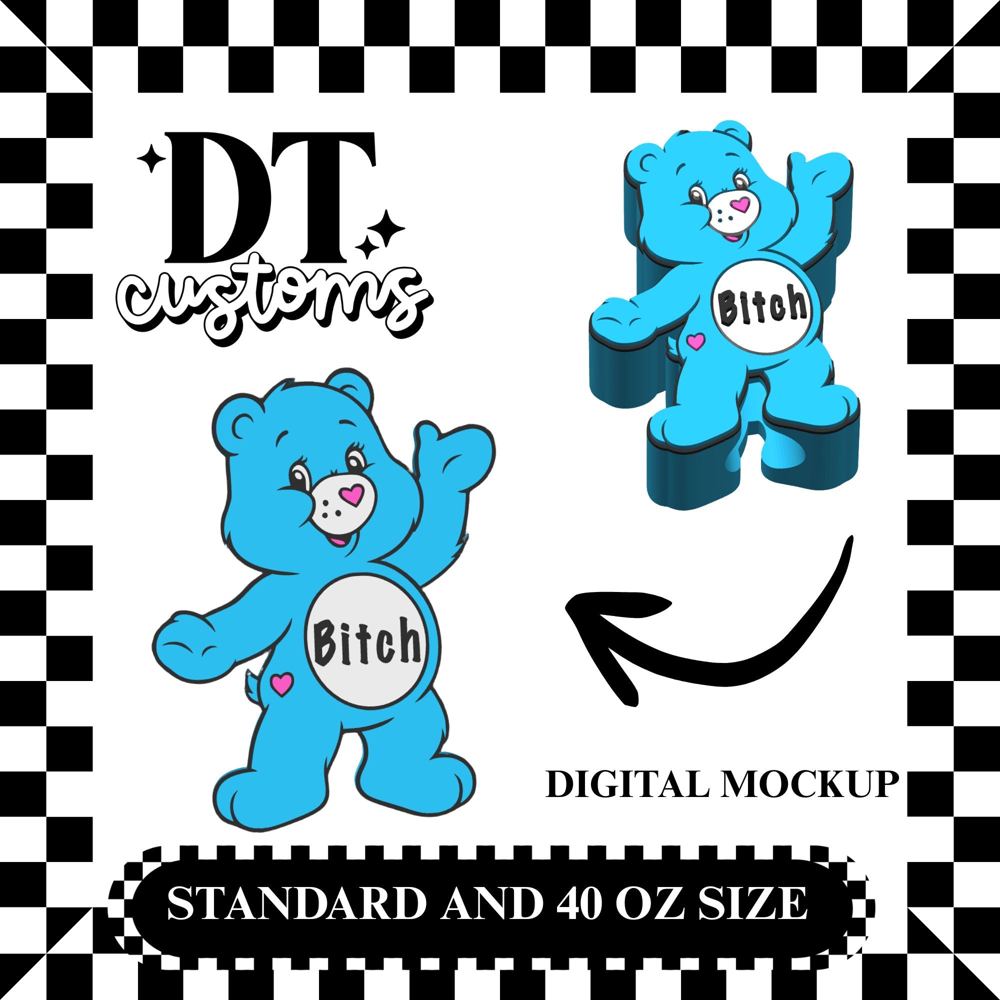 Wholesale Blue Bitch Caring Bear 3D Straw Topper