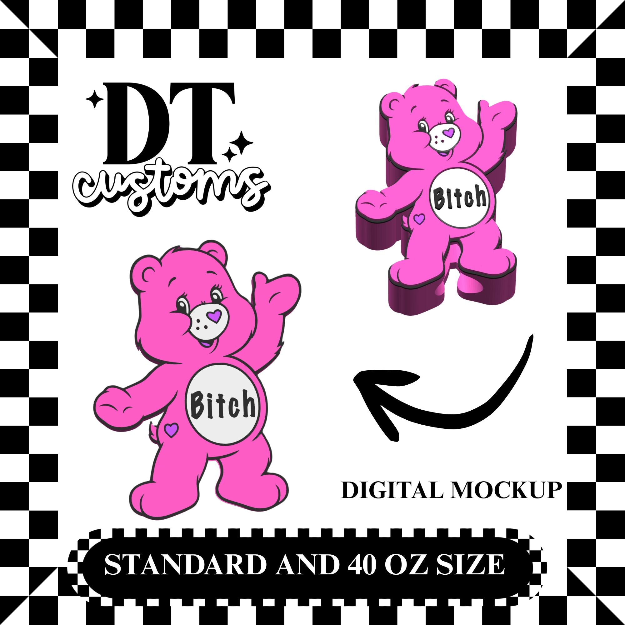 Wholesale Pink Bitch Caring Bear 3D Straw Topper