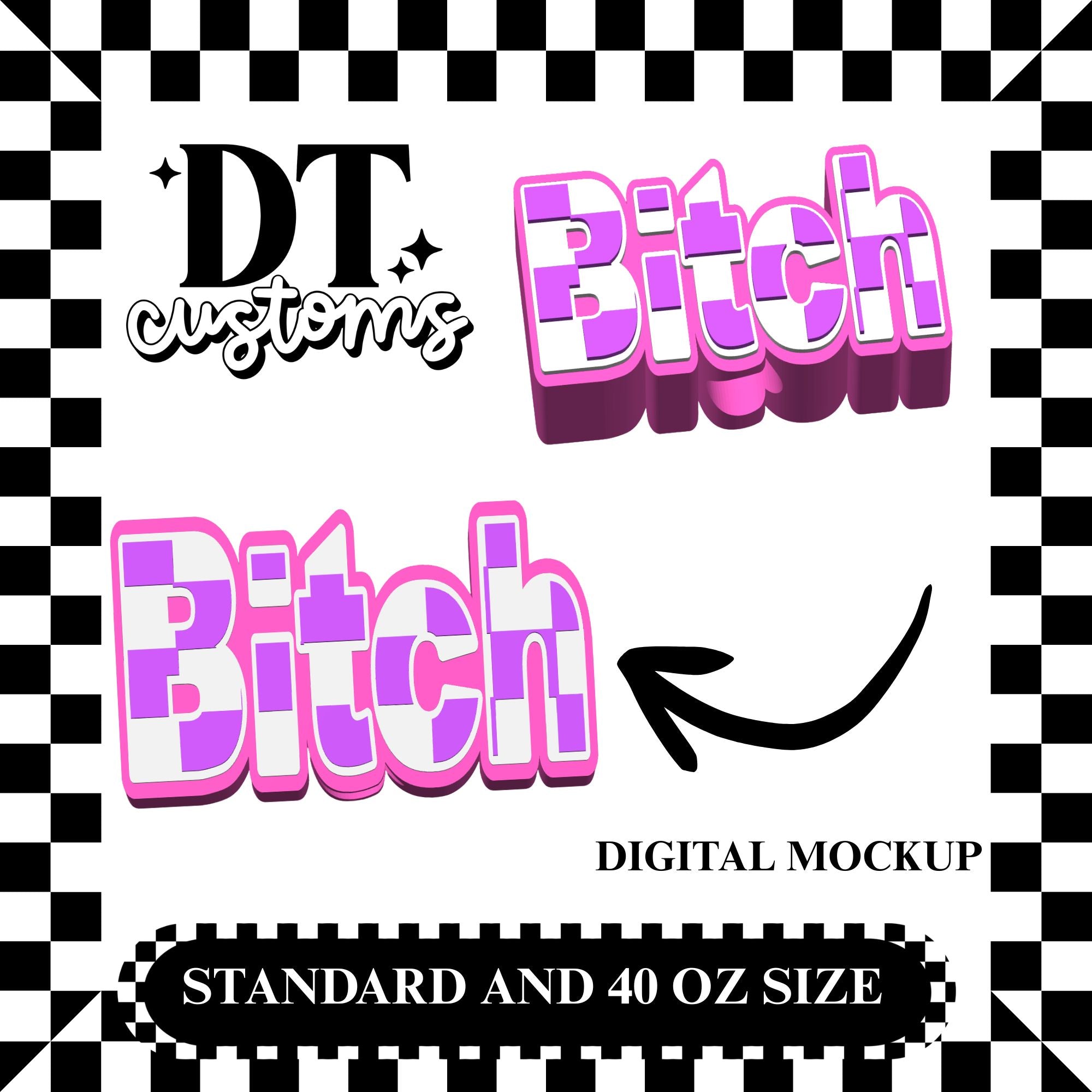 Wholesale Pink Checker Bitch 3D Straw Topper