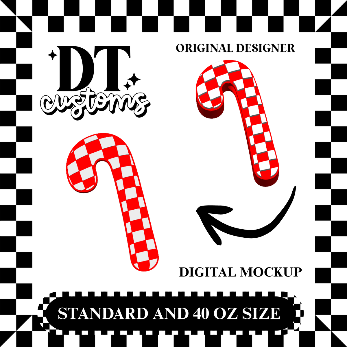 Wholesale Red Checker Candy Cane 3D Straw Topper Designed By DT Customs