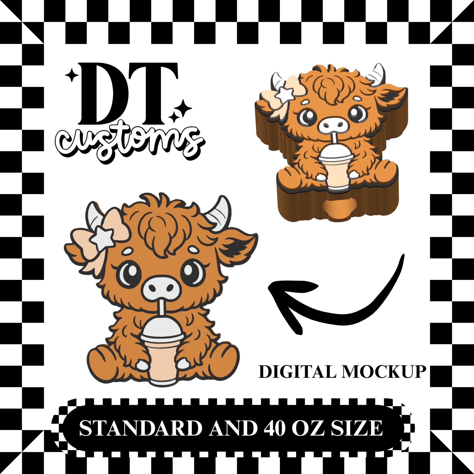 Wholesale Cute Coffee Highland Cow 3D Straw Topper