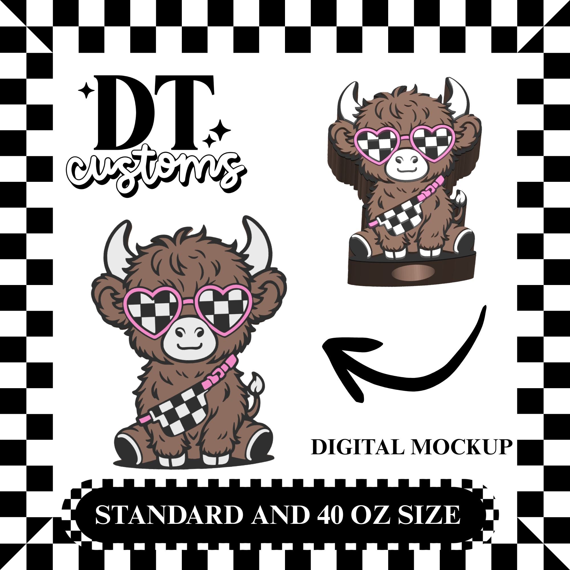 Wholesale Light Brown Checker Cow 3D Straw Topper