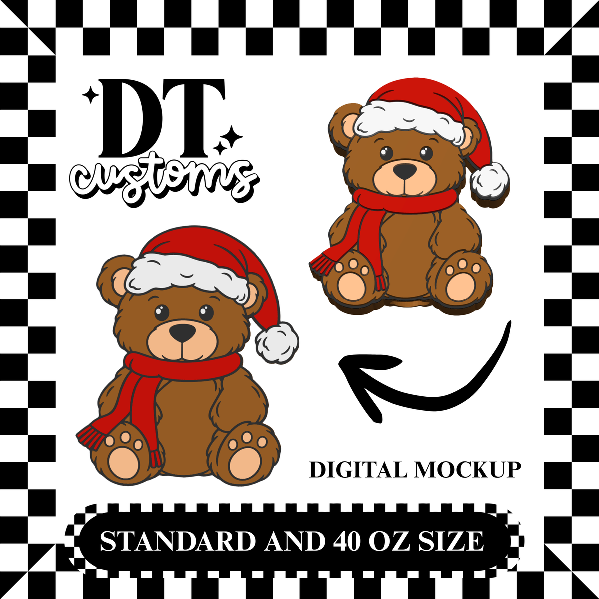 Wholesale Santa Teddy 3D Straw Topper Designed By DT Customs