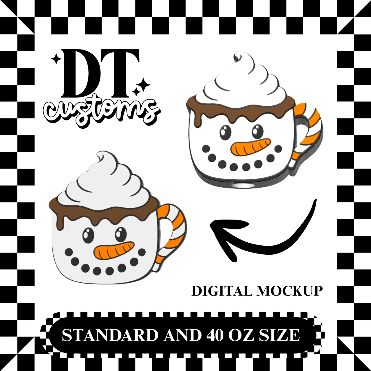 Wholesale Snowman Mug 3D Straw Topper Designed By DT Customs