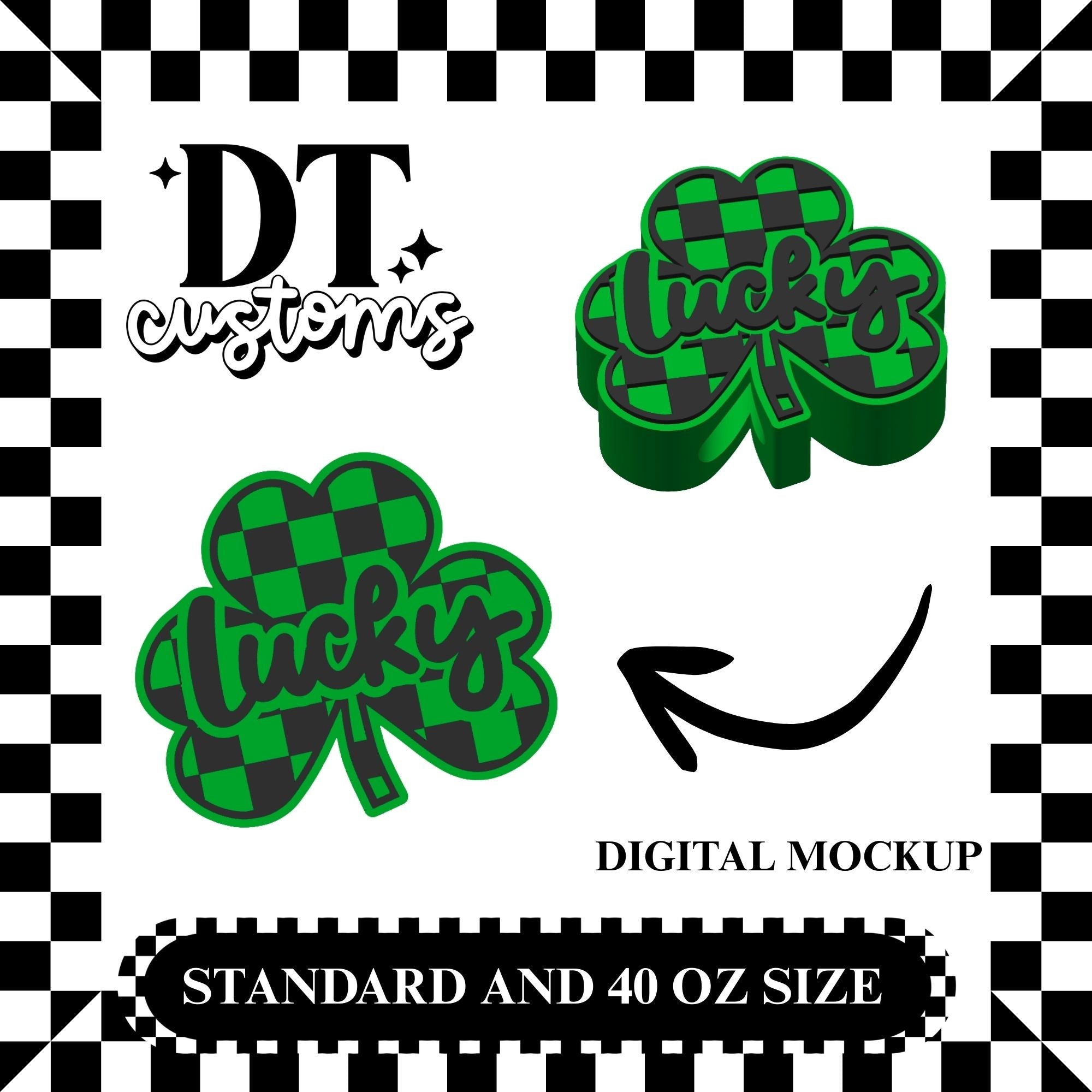 Wholesale Green Base Checker Lucky Shamrock 3D Straw Topper