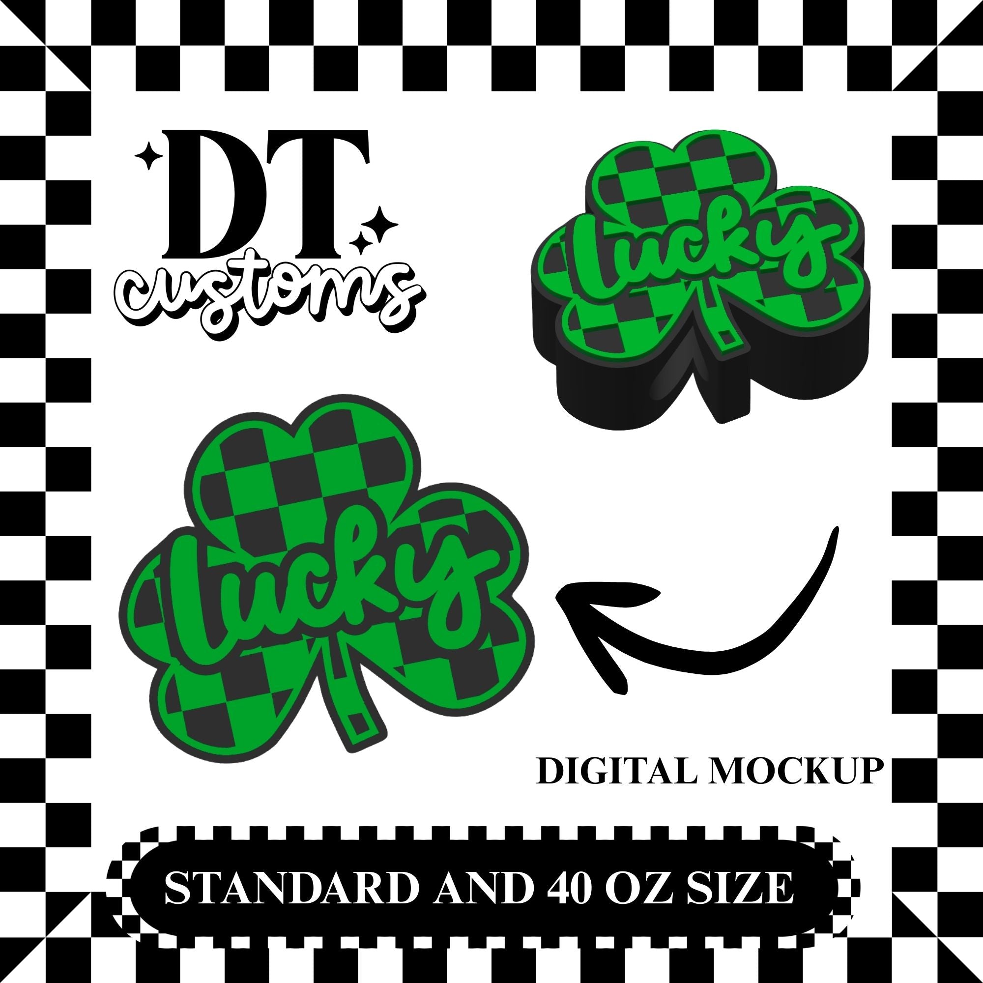Wholesale Black Base Checker Lucky Shamrock 3D Straw Topper