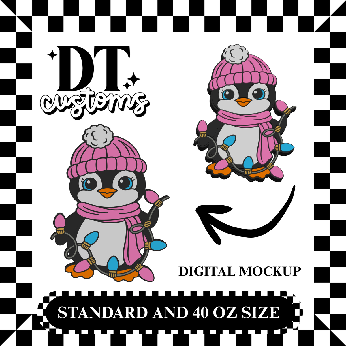 Wholesale Christmas Lights Penguin 3D Straw Topper Designed By DT Customs
