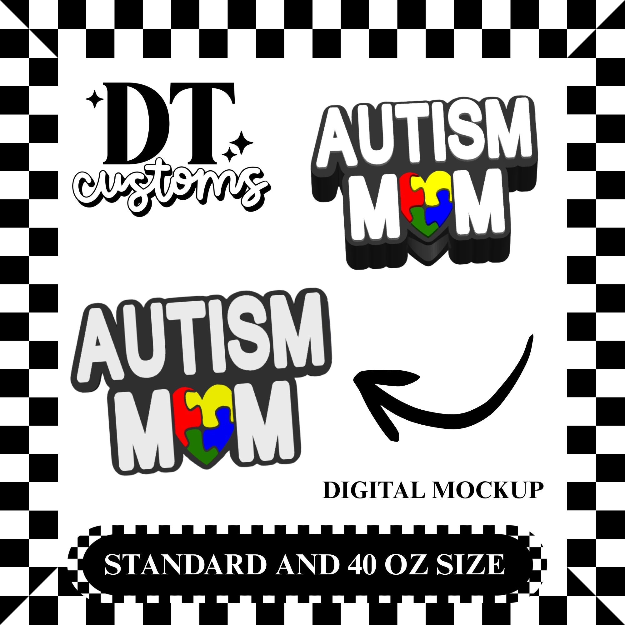Wholesale Autism Mom 3D Straw Topper
