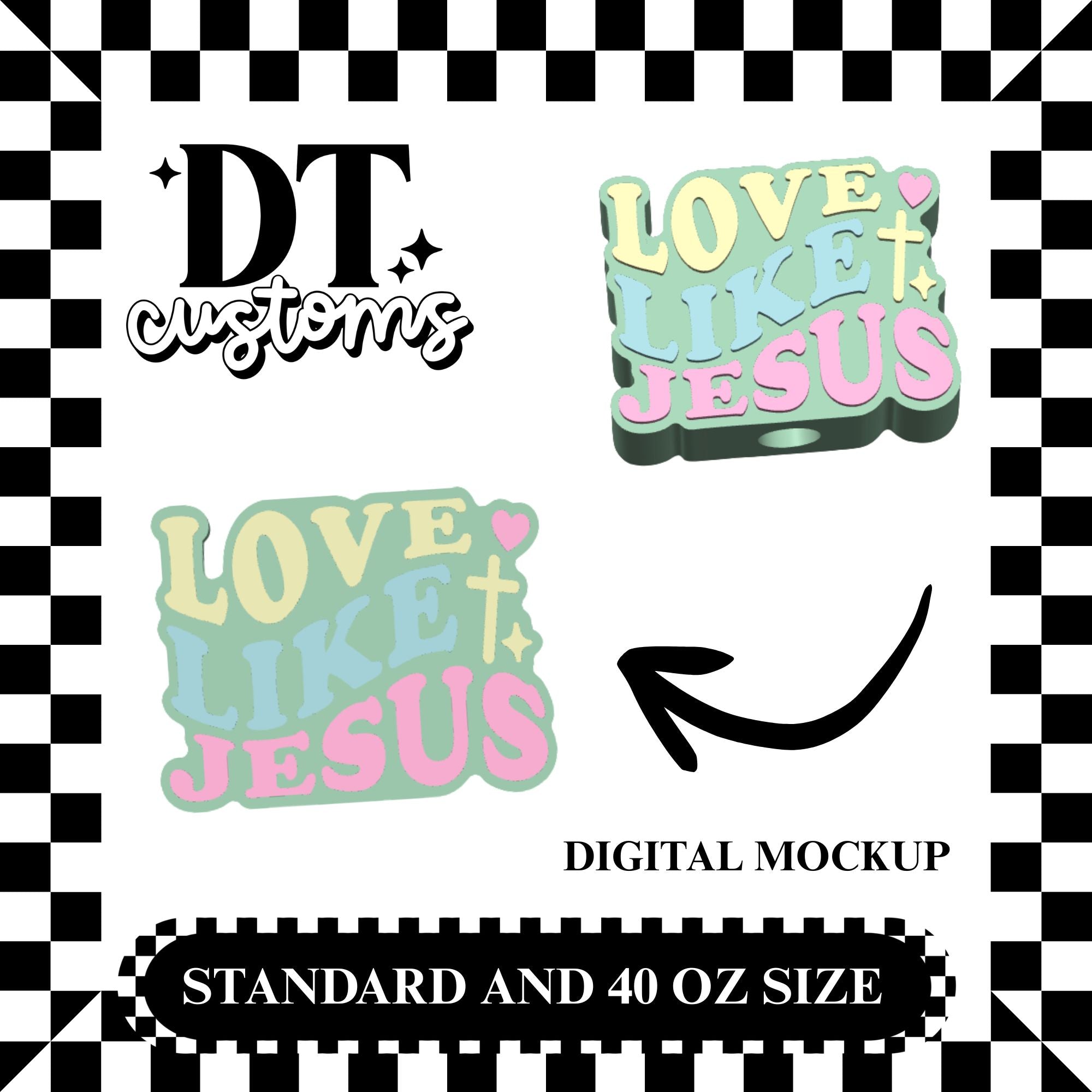 Wholesale Love Like Jesus 3D Straw Topper