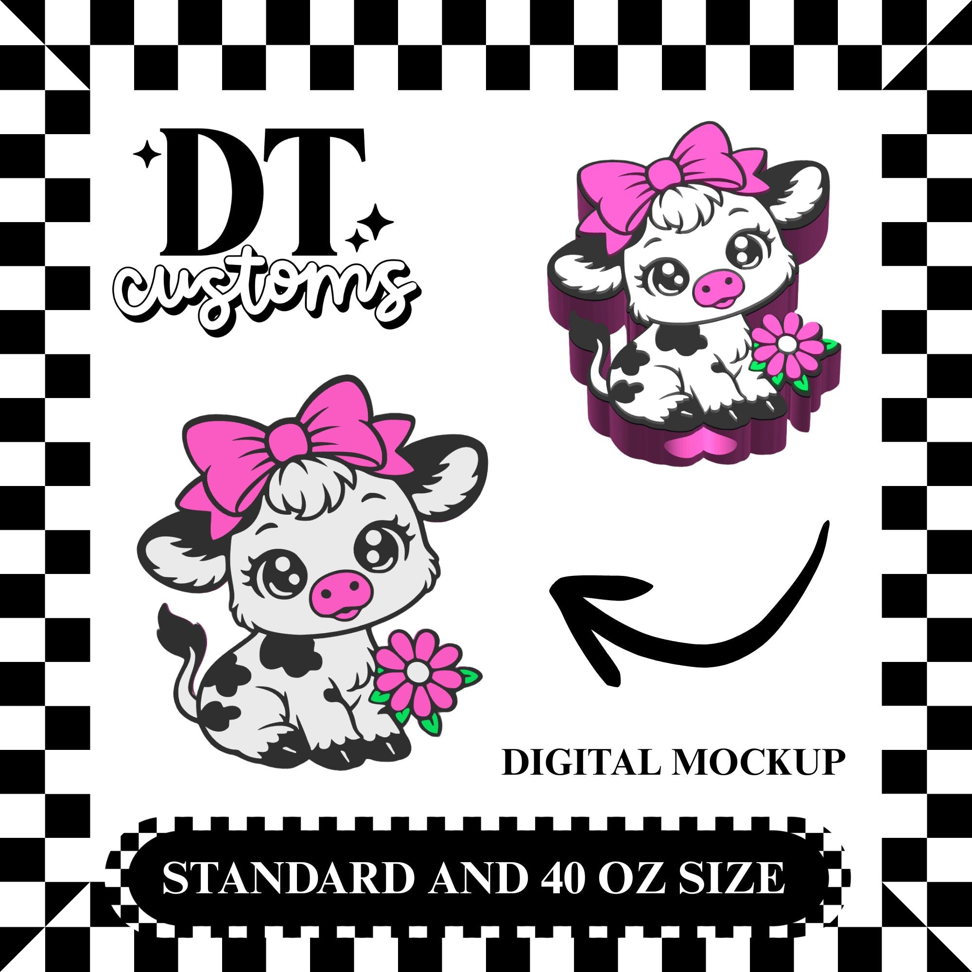 Wholesale Floral Cow 3D Straw Topper