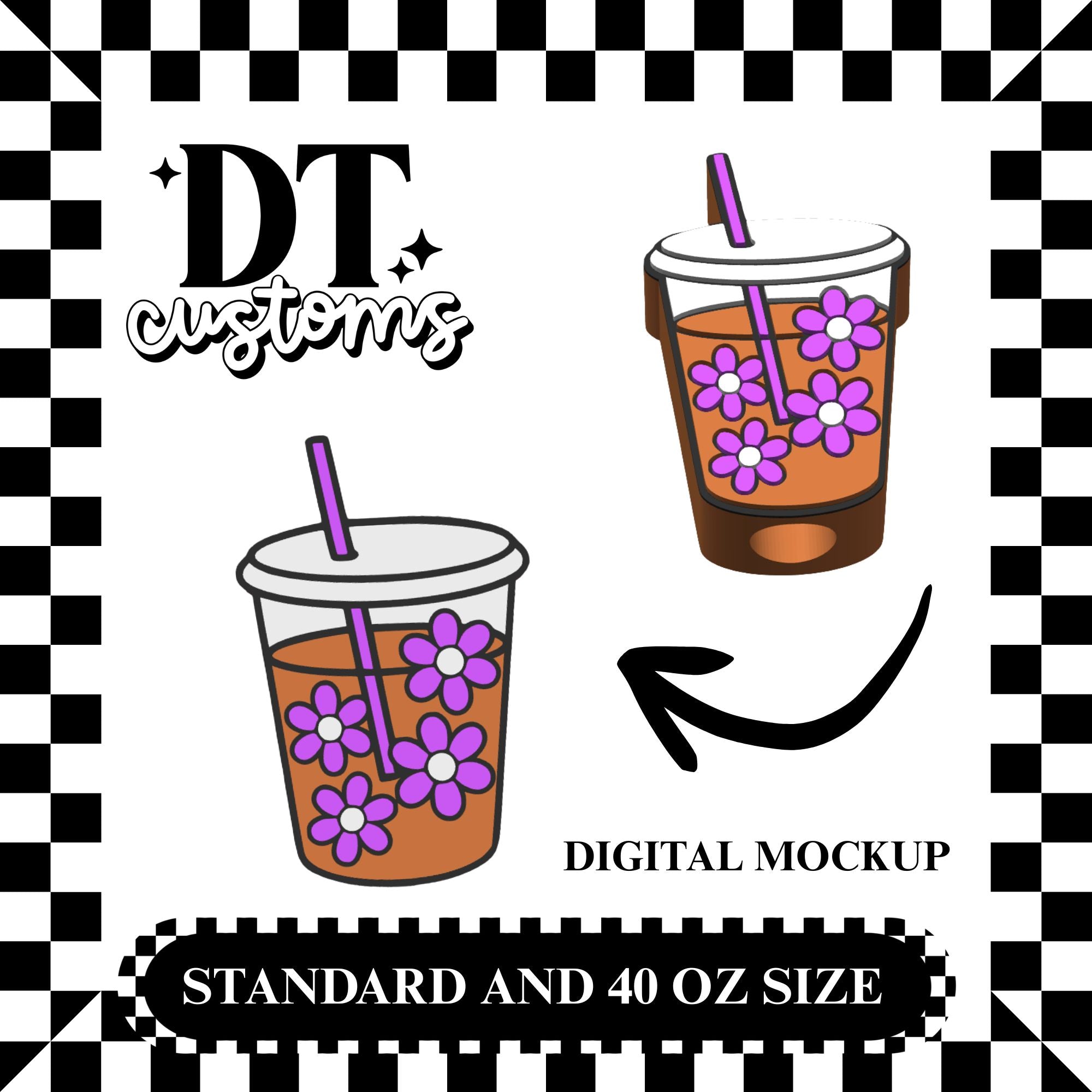 Wholesale Purple Daisy Cube Iced Coffee 3D Straw Topper