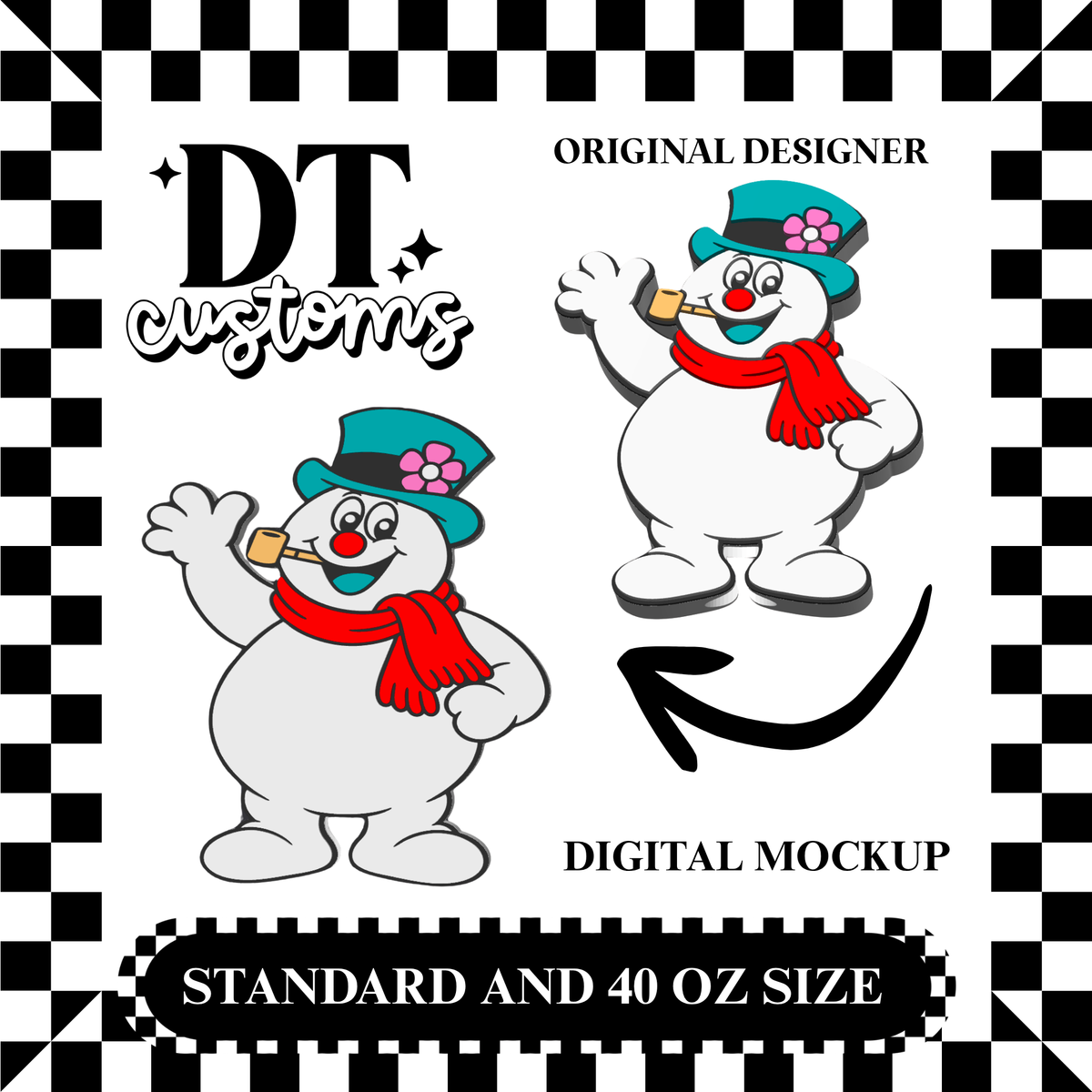 Wholesale Full Frost Snowman 3D Straw Topper Designed By DT Customs