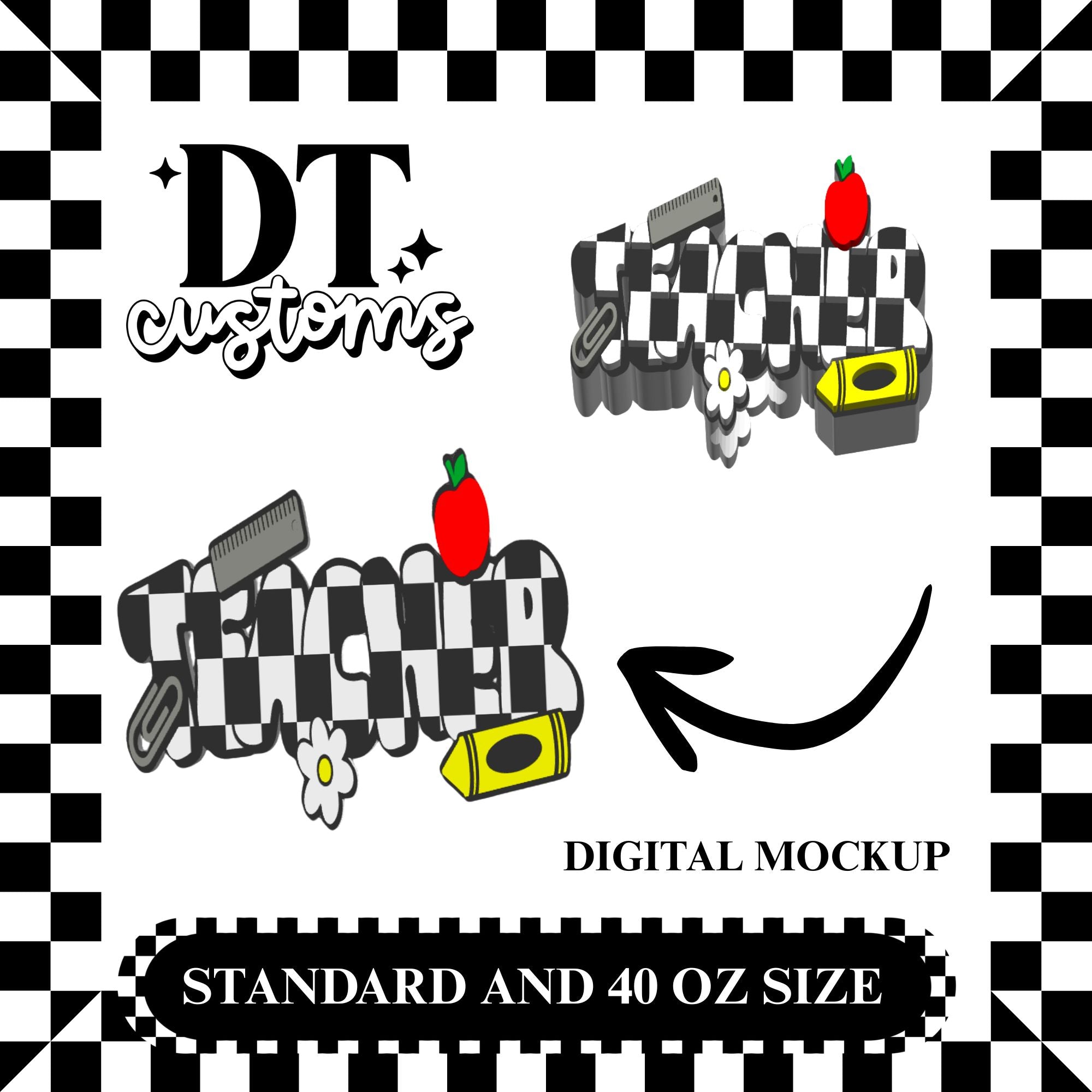 Wholesale Checker Teacher 3D Straw Topper Designed By DT Customs