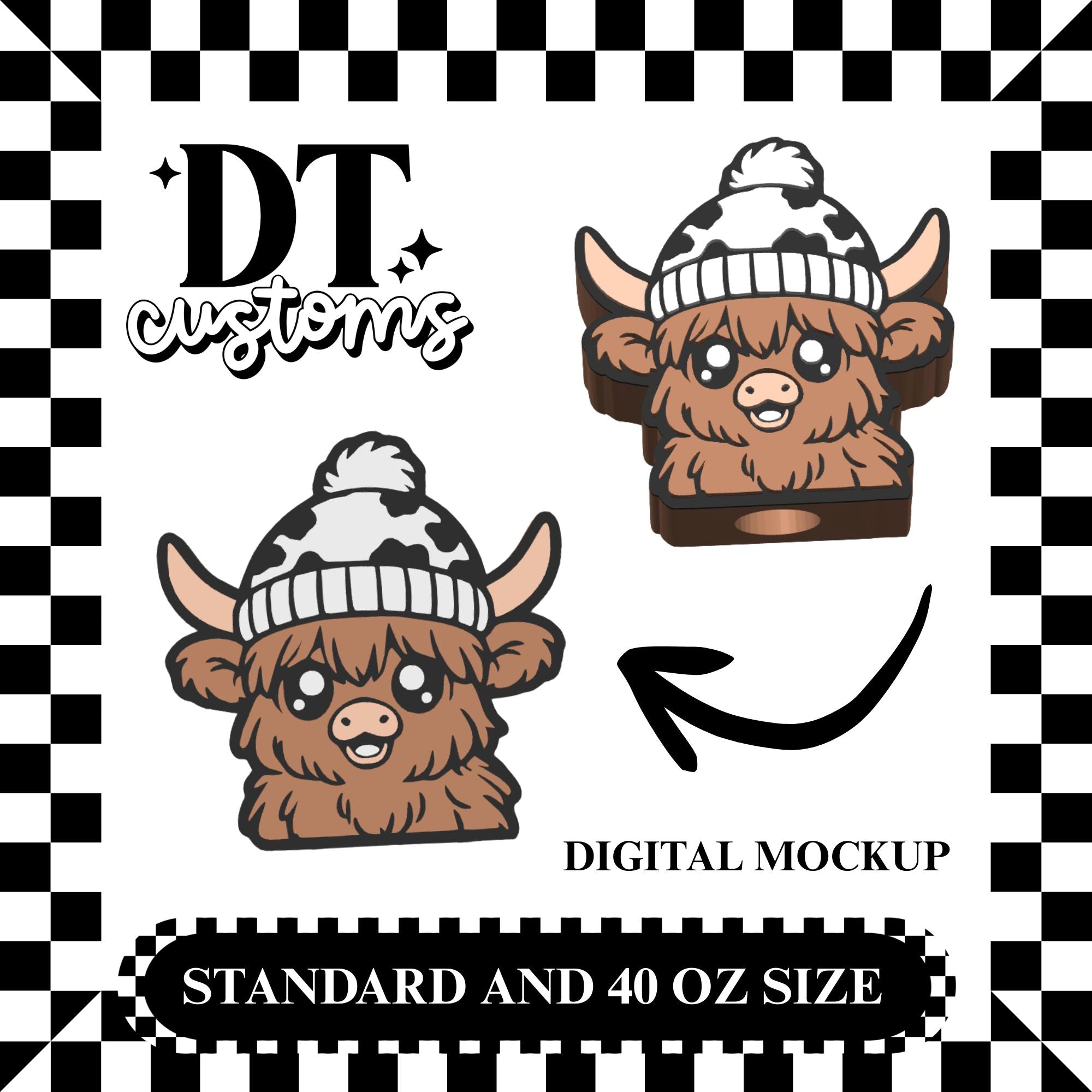 Wholesale Beanie Highland Cow Head 3D Straw Topper