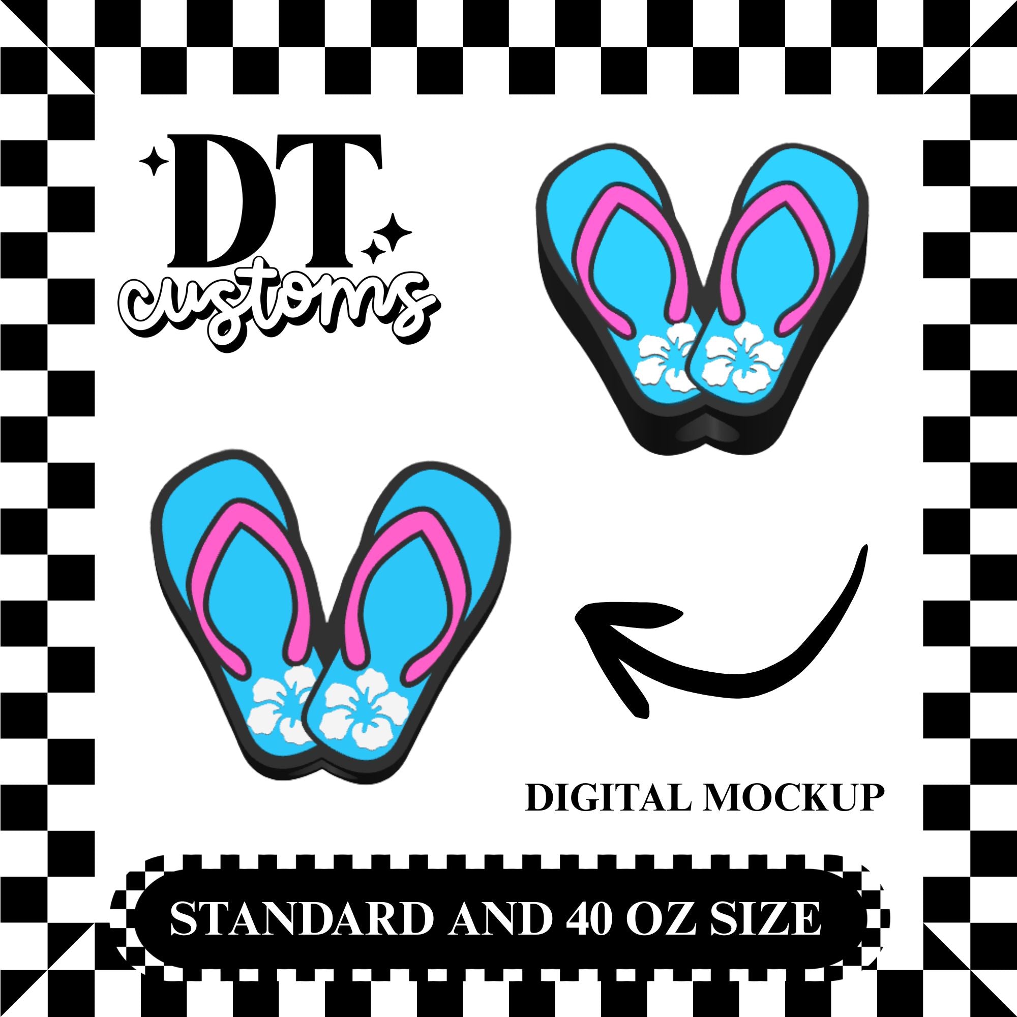 Wholesale Blue/Pink Flip Flops 3D Straw Topper