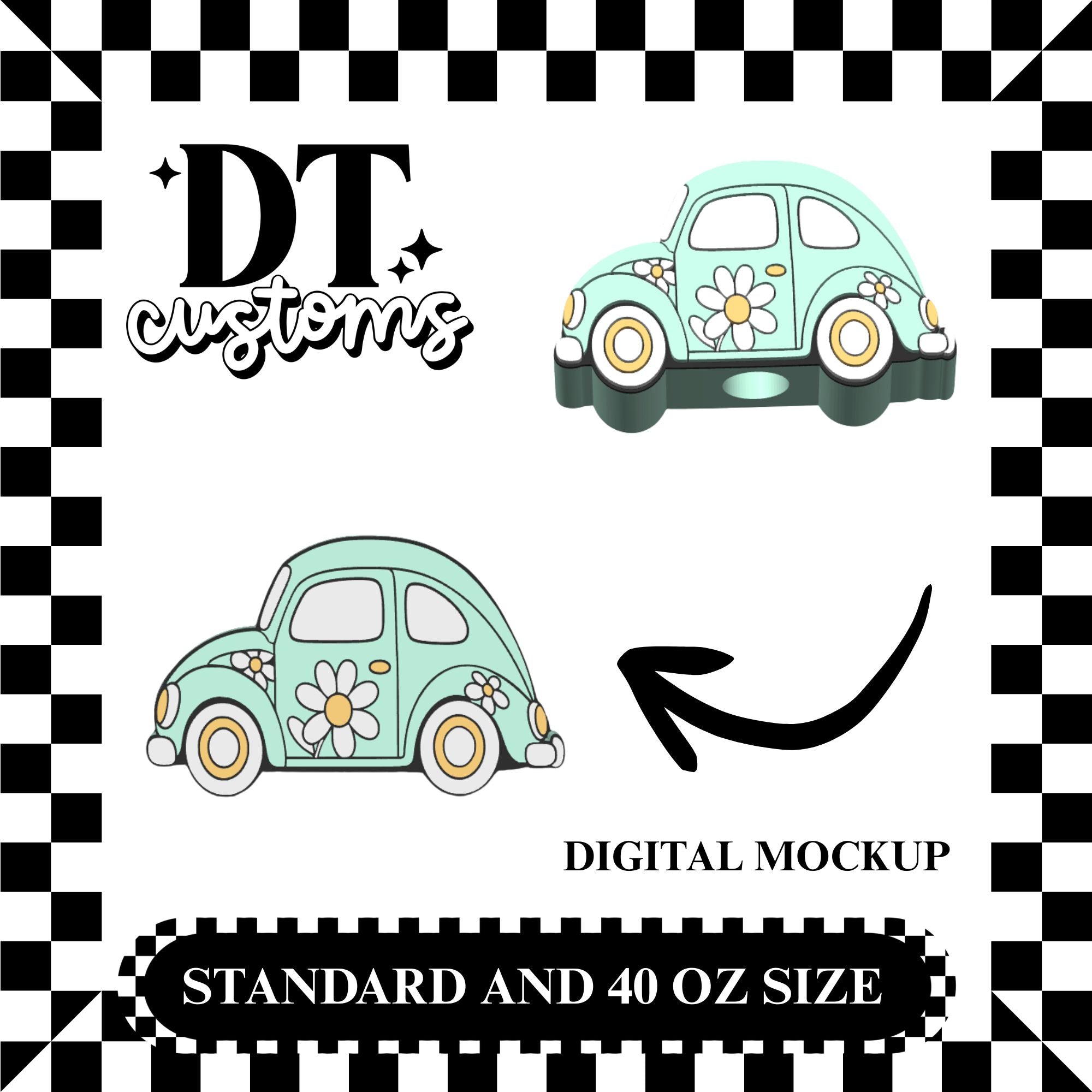 Wholesale Mint Daisy VW Bug 3D Straw Topper