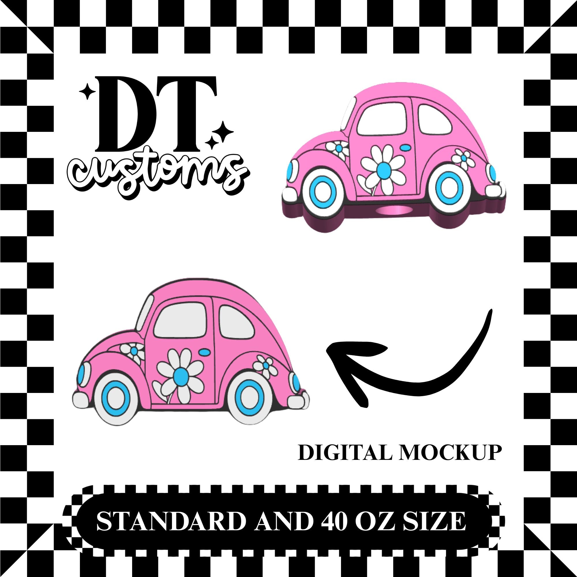 Wholesale Pink Daisy VW Bug 3D Straw Topper