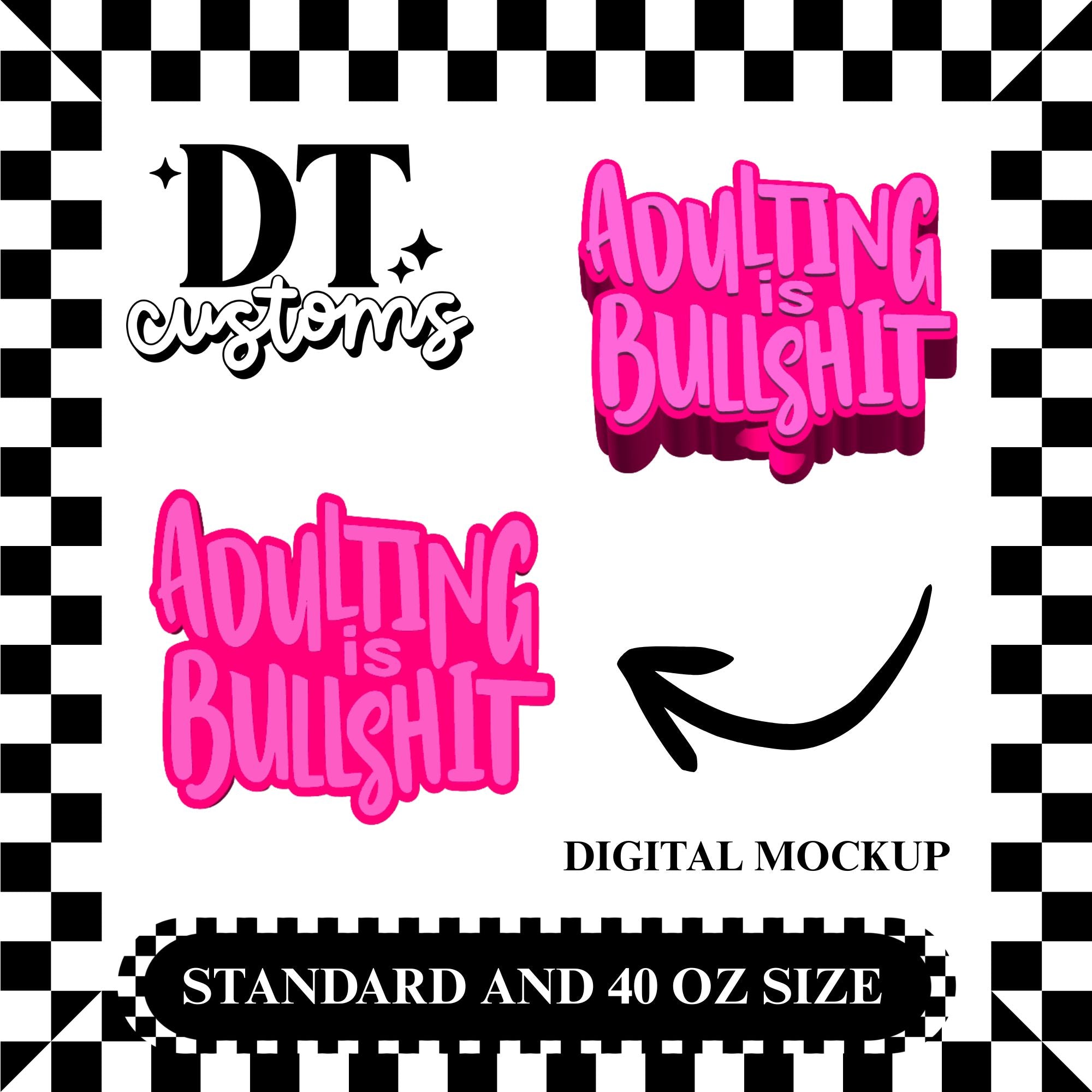 Wholesale Magenta/Pink Adulting Is BS 3D Straw Topper