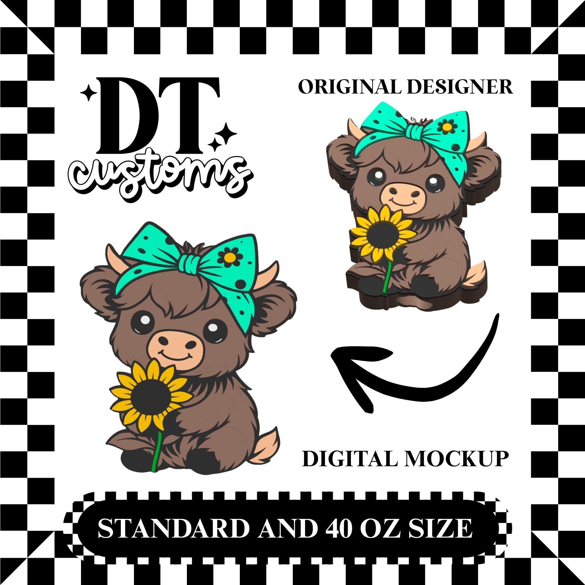Wholesale Sunflower Highland Cow Straw Topper Designed By DT Customs