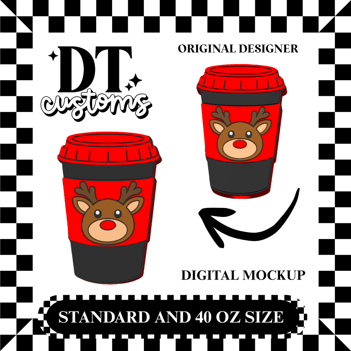 Wholesale Reindeer Coffee 3D Straw Topper Designed By DT Customs