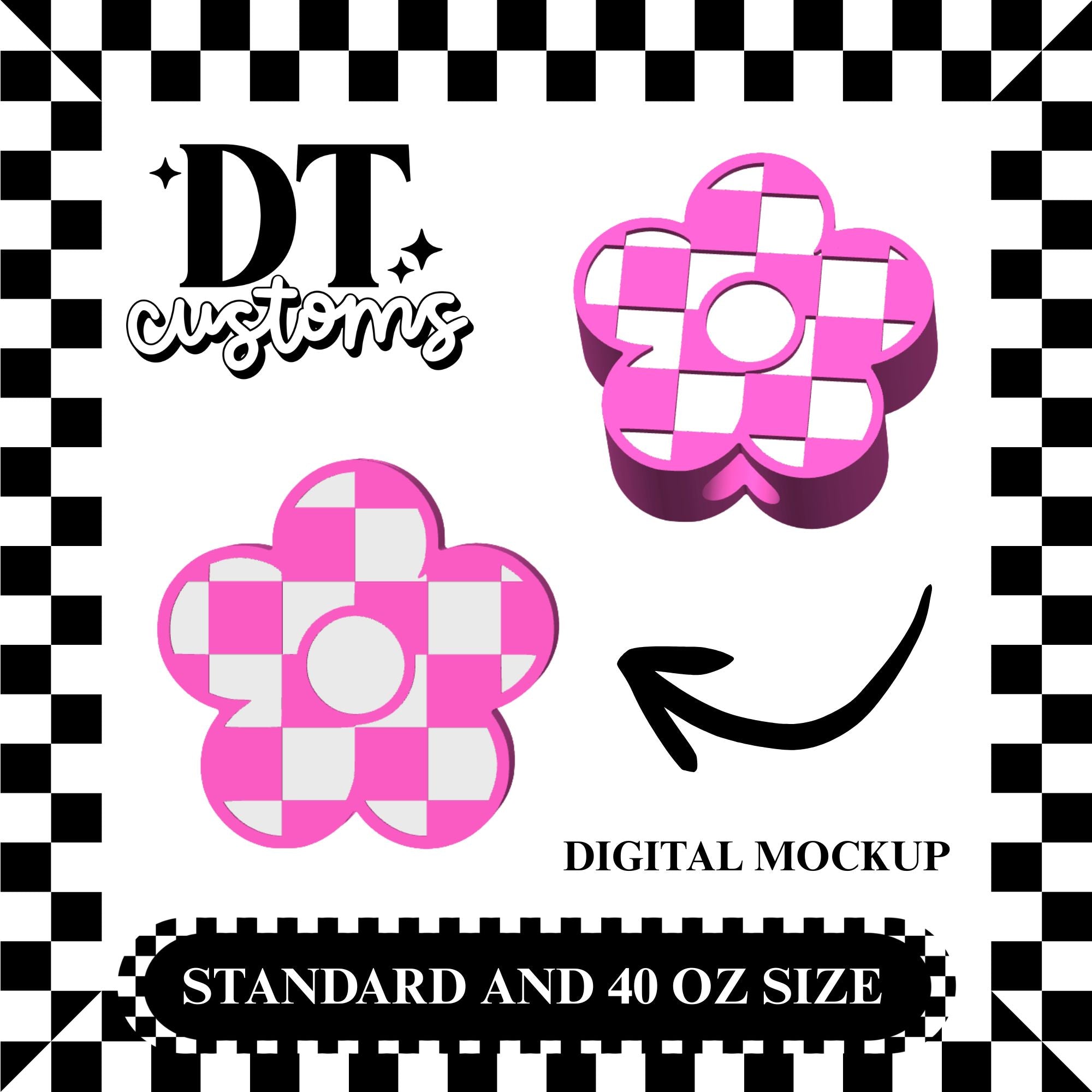 Wholesale Pink Checker Daisy 3D Straw Topper