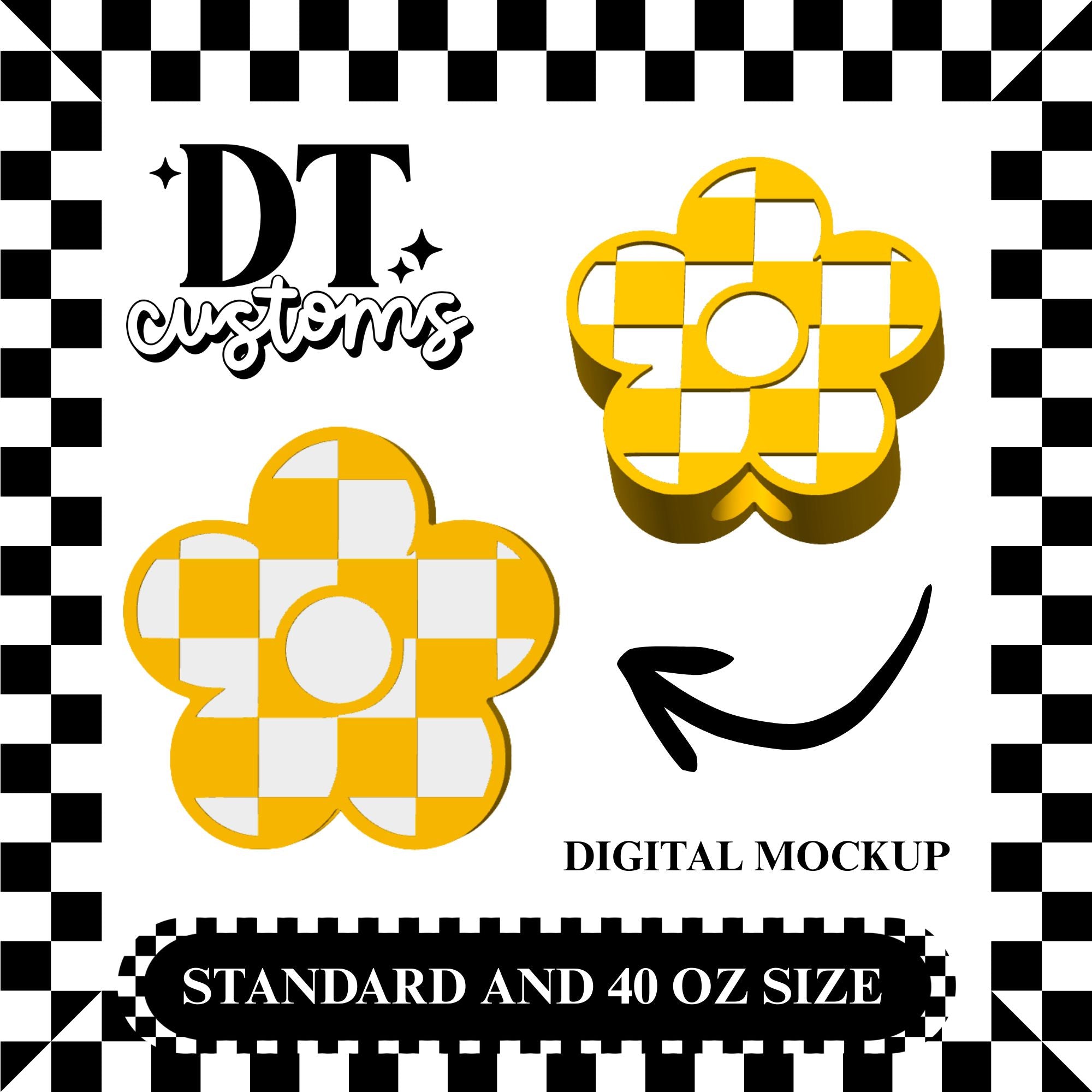 Wholesale Yellow Checker Daisy 3D Straw Topper