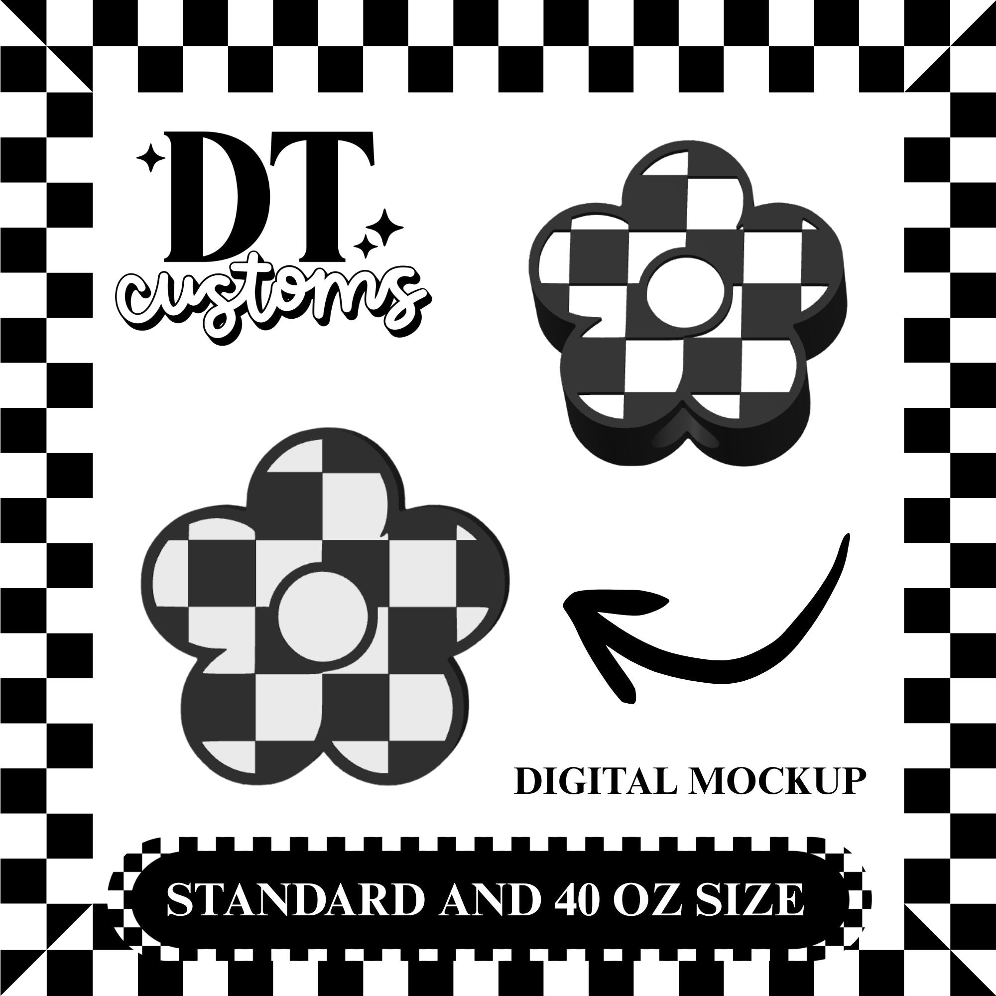 Wholesale Black/White Checker Daisy 3D Straw Topper