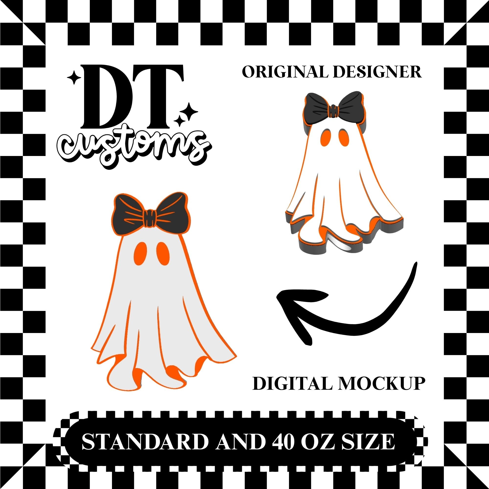 Wholesale Orange Outline Ghostie Straw Topper Designed By DT Customs