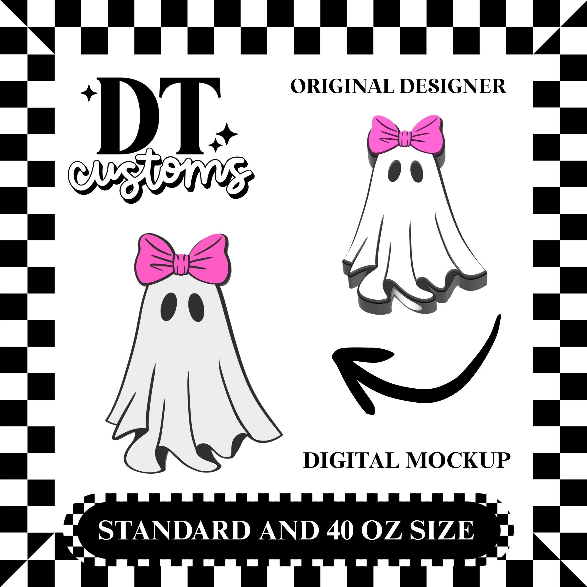 Wholesale Pink Bow Ghostie Straw Topper Designed By DT Customs