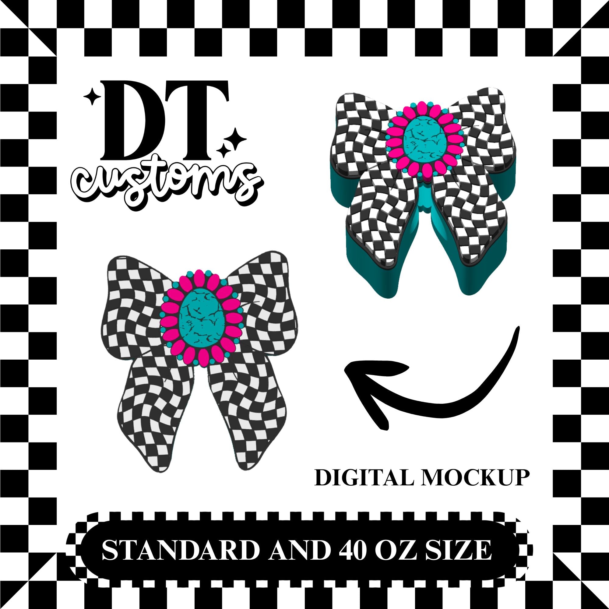 Wholesale Western Turquoise Checker Bow 3D Straw Topper