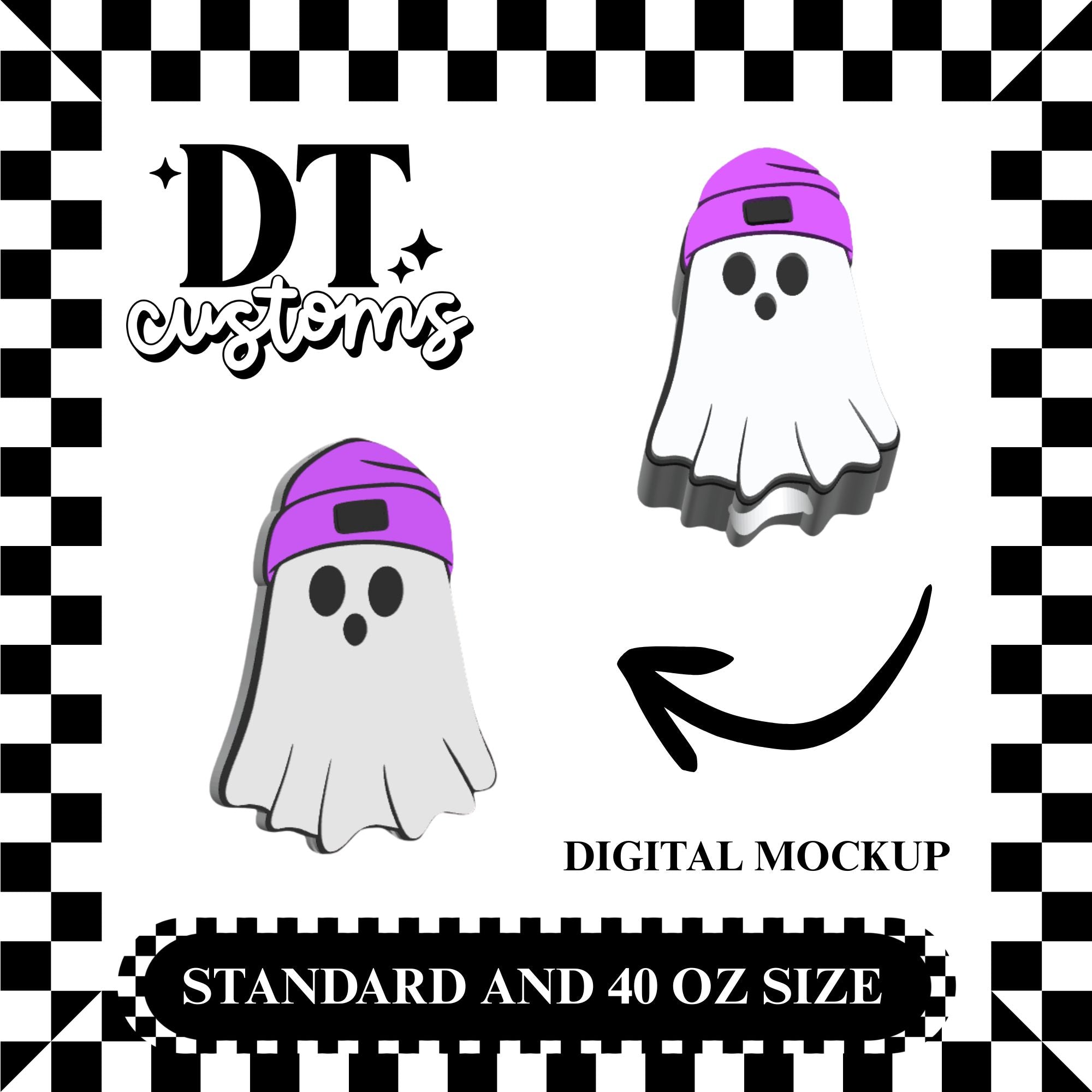 Wholesale Purple Beanie Ghostie 3D Straw Topper