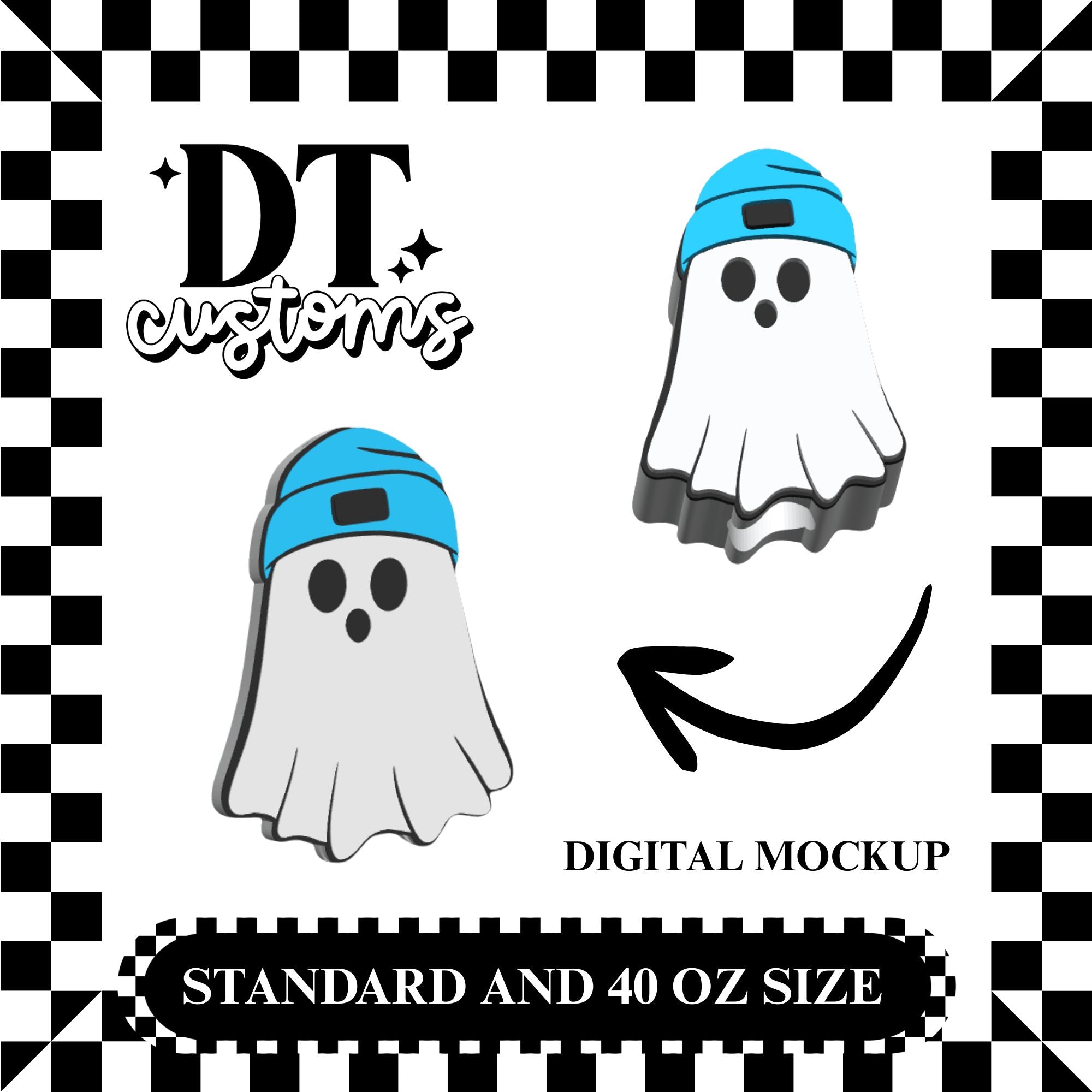 Wholesale Blue Beanie Ghostie 3D Straw Topper