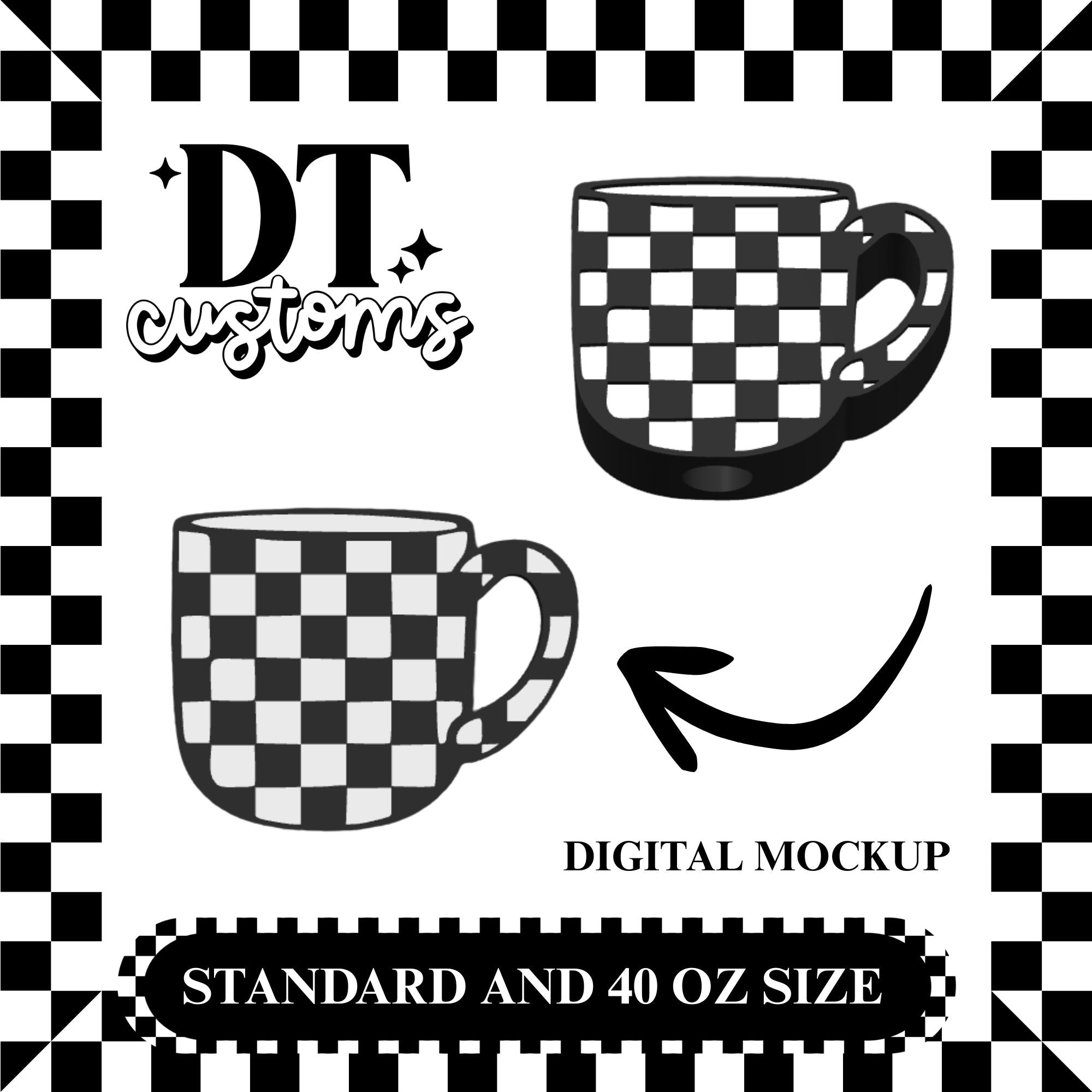 Wholesale Black/White Checker Mug  3D Straw Topper